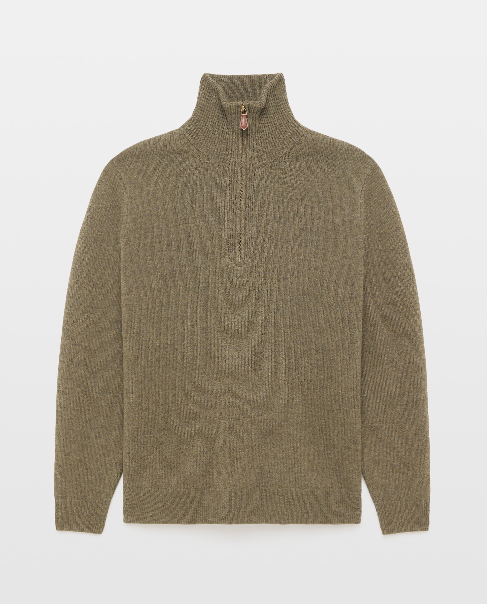 Jersey cuello semicisne cremallera lana/cashmere de hombre - Emidio Tucci - Kaki Kaki-4
