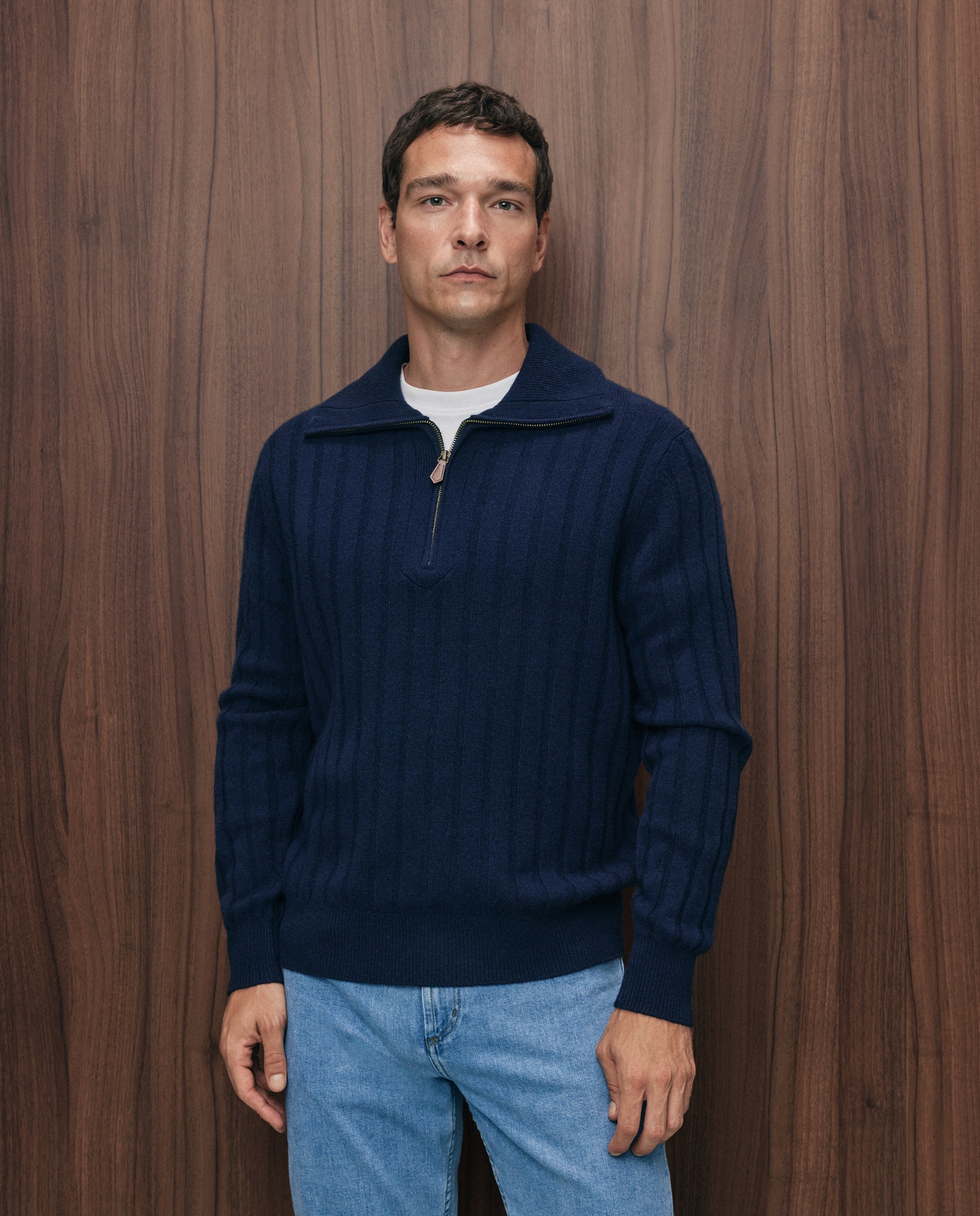Imagen 1 de Jersey cuello semicisne cremallera canale 100% lambswool de hombre - Emidio Tucci - Azul marino Azul marino