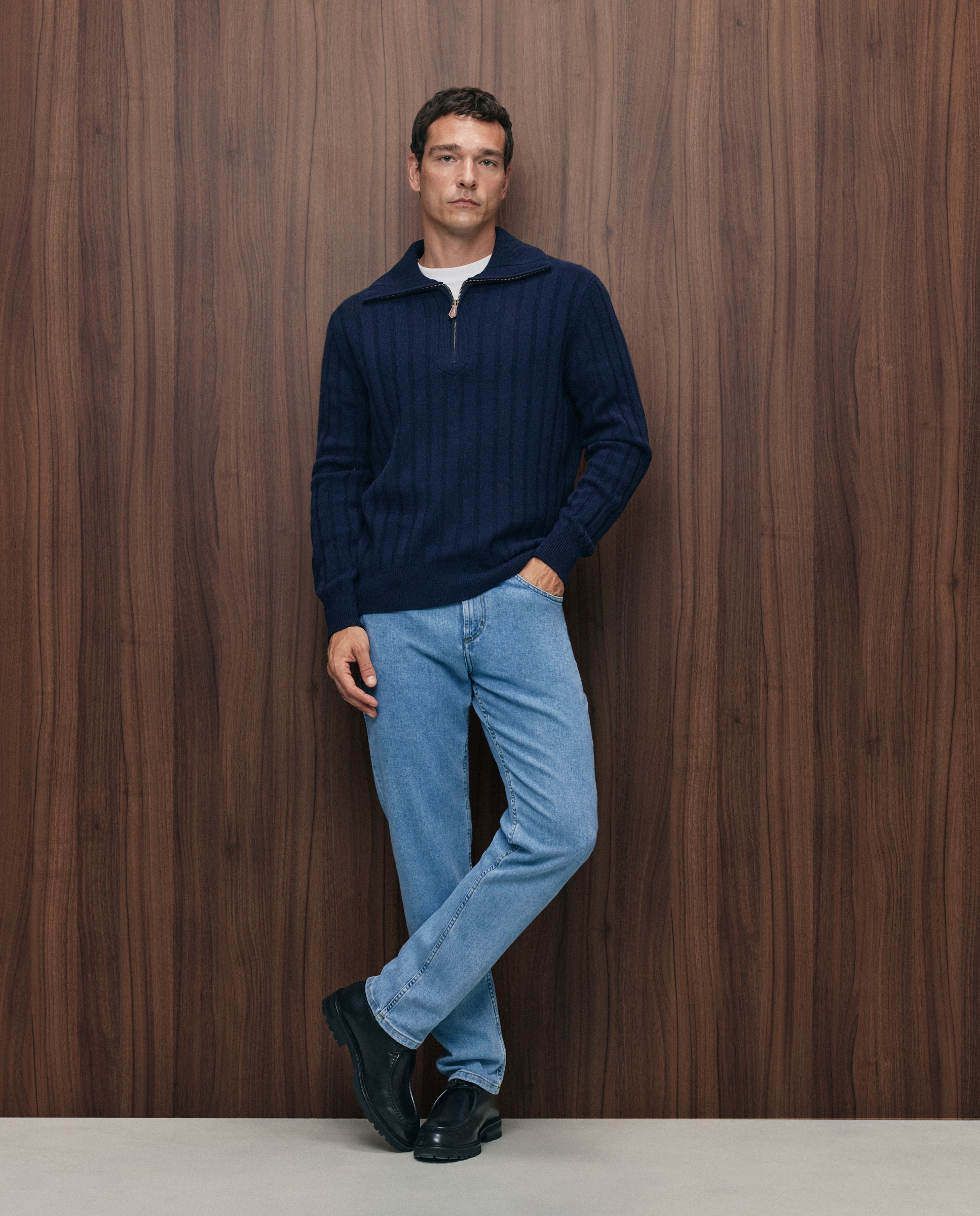 Imagen 2 de Jersey cuello semicisne cremallera canale 100% lambswool de hombre - Emidio Tucci - Azul marino Azul marino