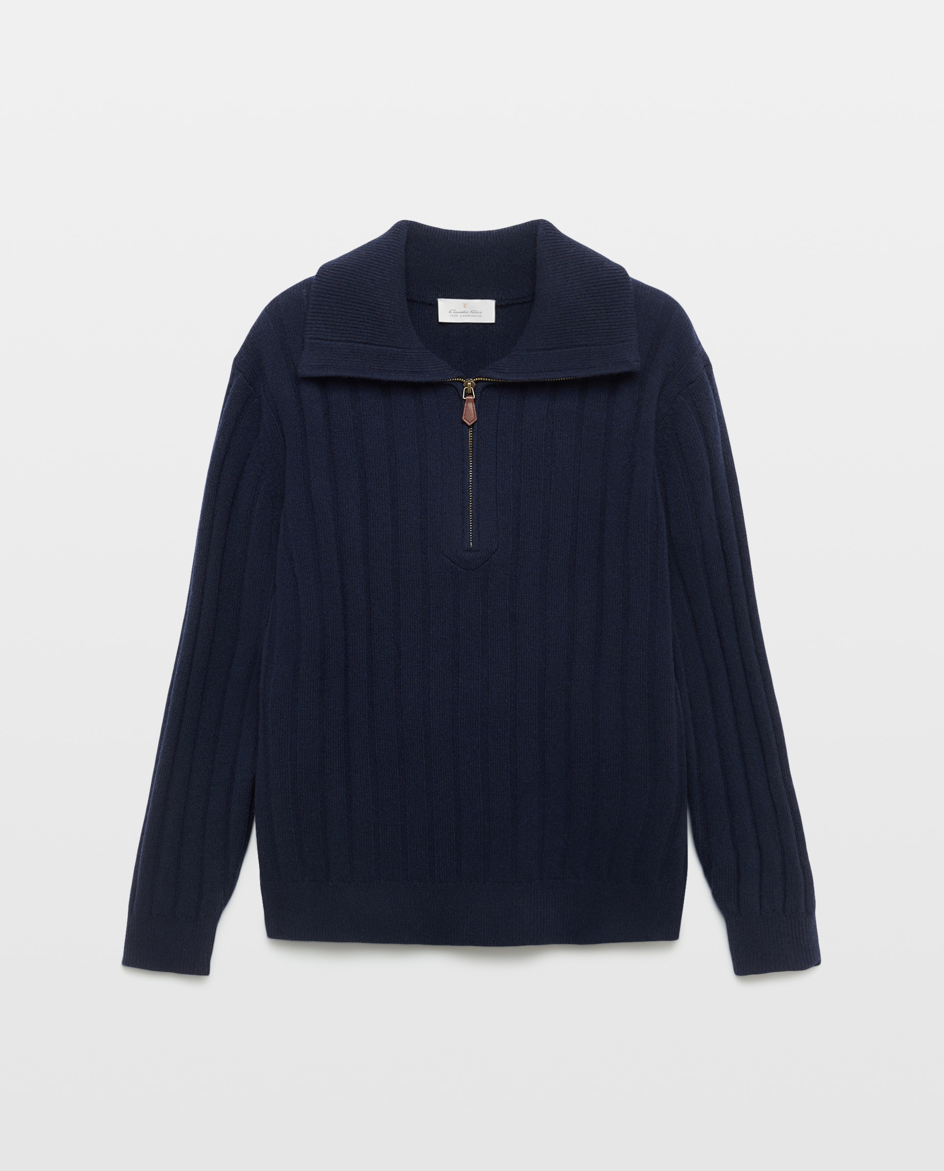 Jersey de hombre cuello semicisne botones liso lambswool - Emidio Tucci - Azul marino Azul marino-1