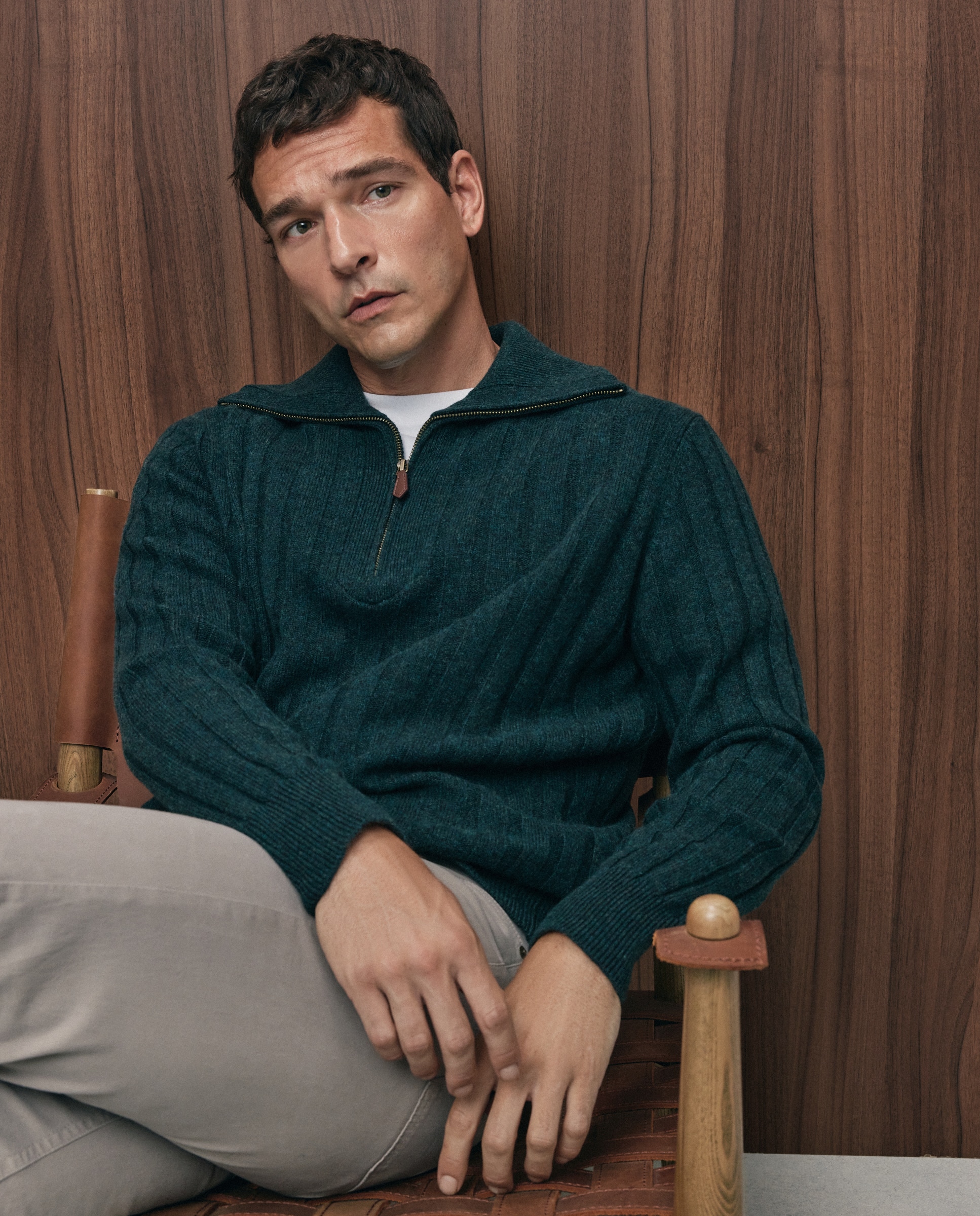 Imagen 1 de Jersey cuello semicisne cremallera canale 100% lambswool de hombre - Emidio Tucci - Verde oscuro Verde oscuro