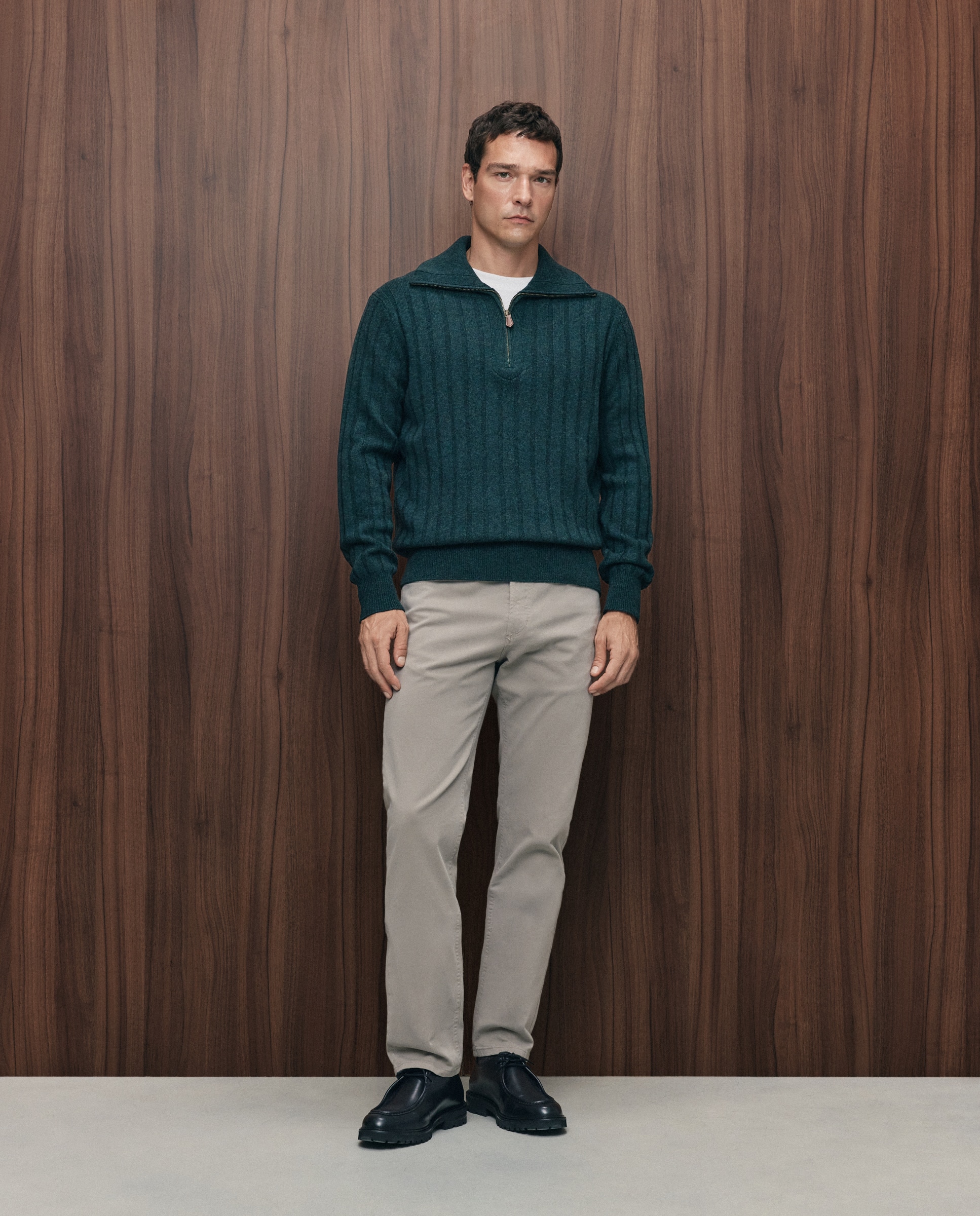 Imagen 2 de Jersey cuello semicisne cremallera canale 100% lambswool de hombre - Emidio Tucci - Verde oscuro Verde oscuro