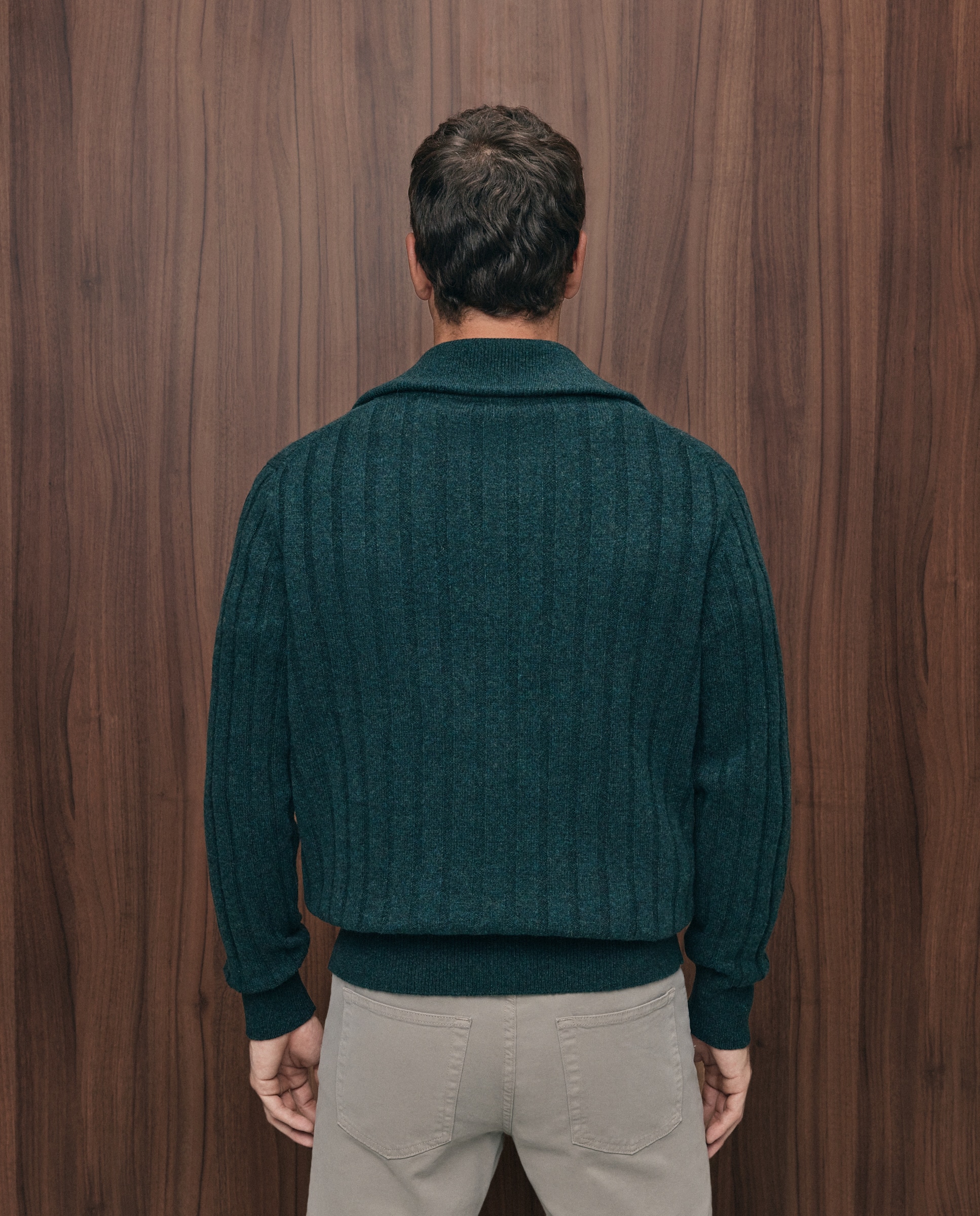 Imagen 3 de Jersey cuello semicisne cremallera canale 100% lambswool de hombre - Emidio Tucci - Verde oscuro Verde oscuro