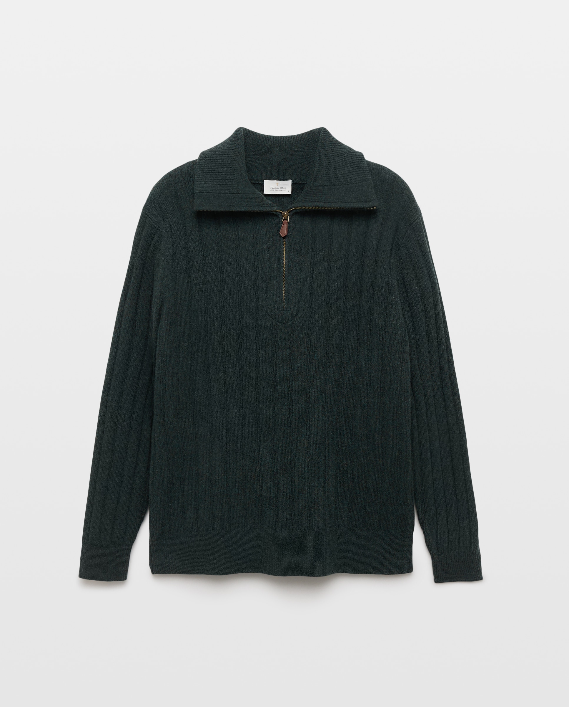 Jersey de hombre cuello semicisne botones liso lambswool - Emidio Tucci - Verde oscuro Verde oscuro-1