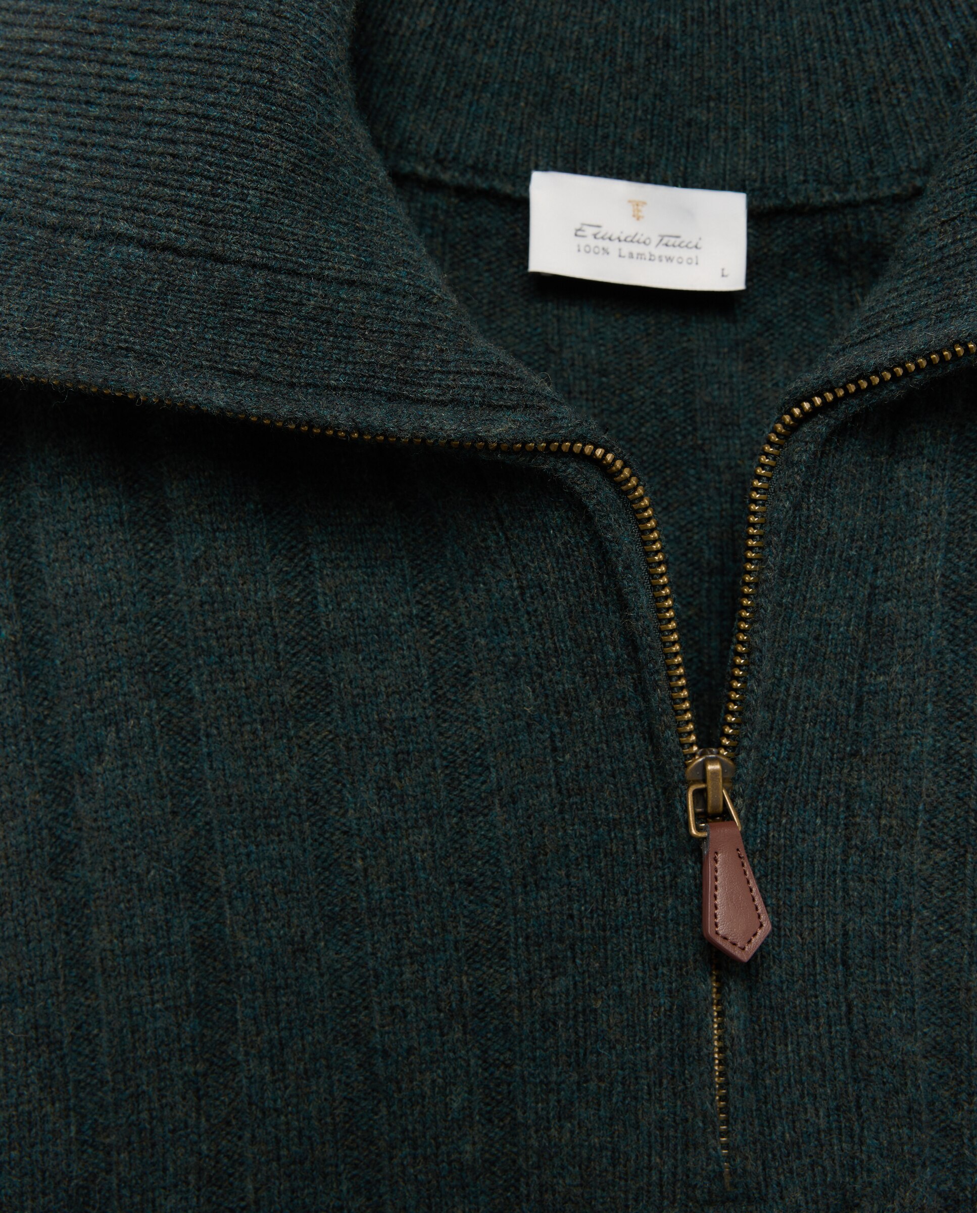 Jersey de hombre cuello semicisne botones liso lambswool - Emidio Tucci - Verde oscuro Verde oscuro-2