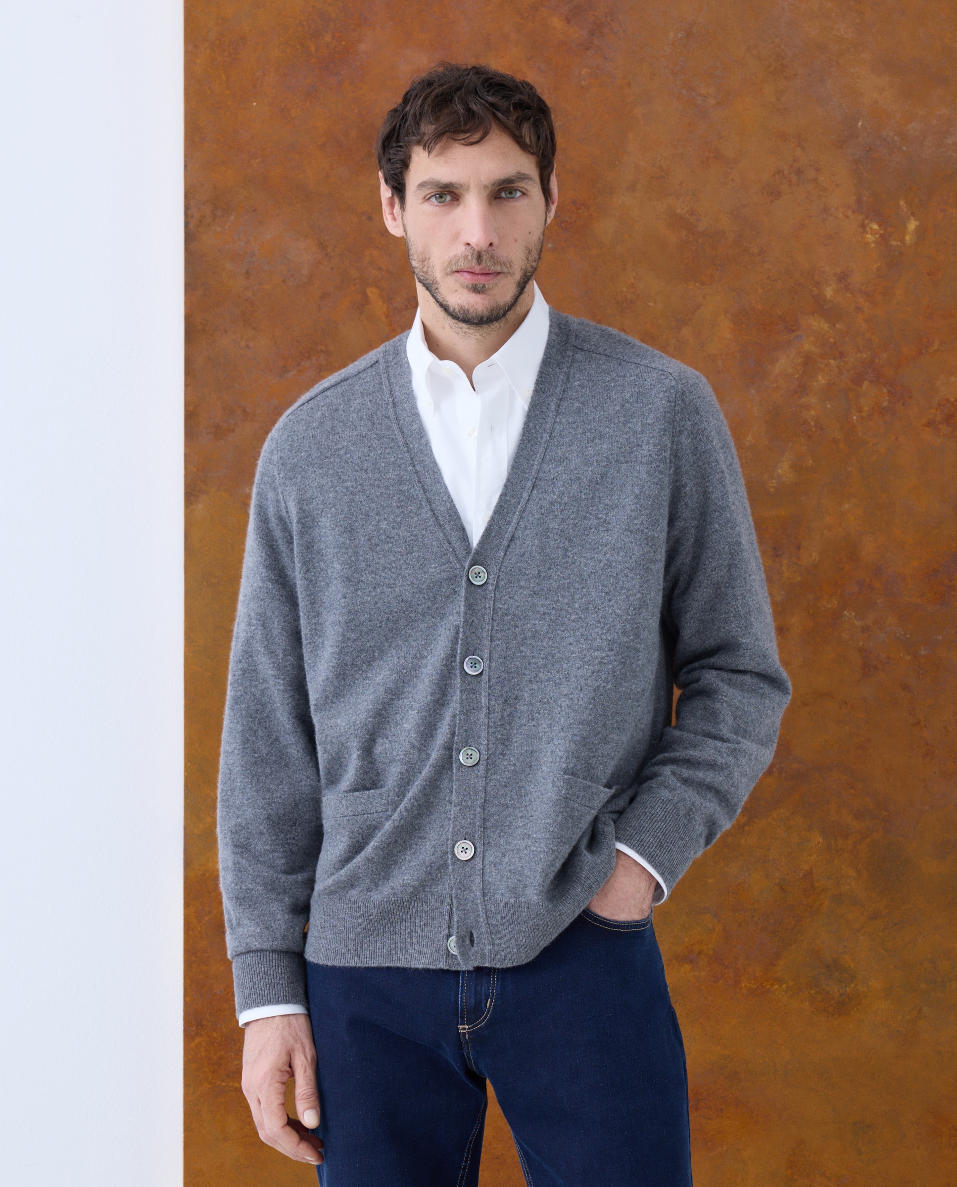 Cardigan de botones 100% cashmere de hombre - Emidio Tucci - 820 Gris medio 820 Gris medio-1