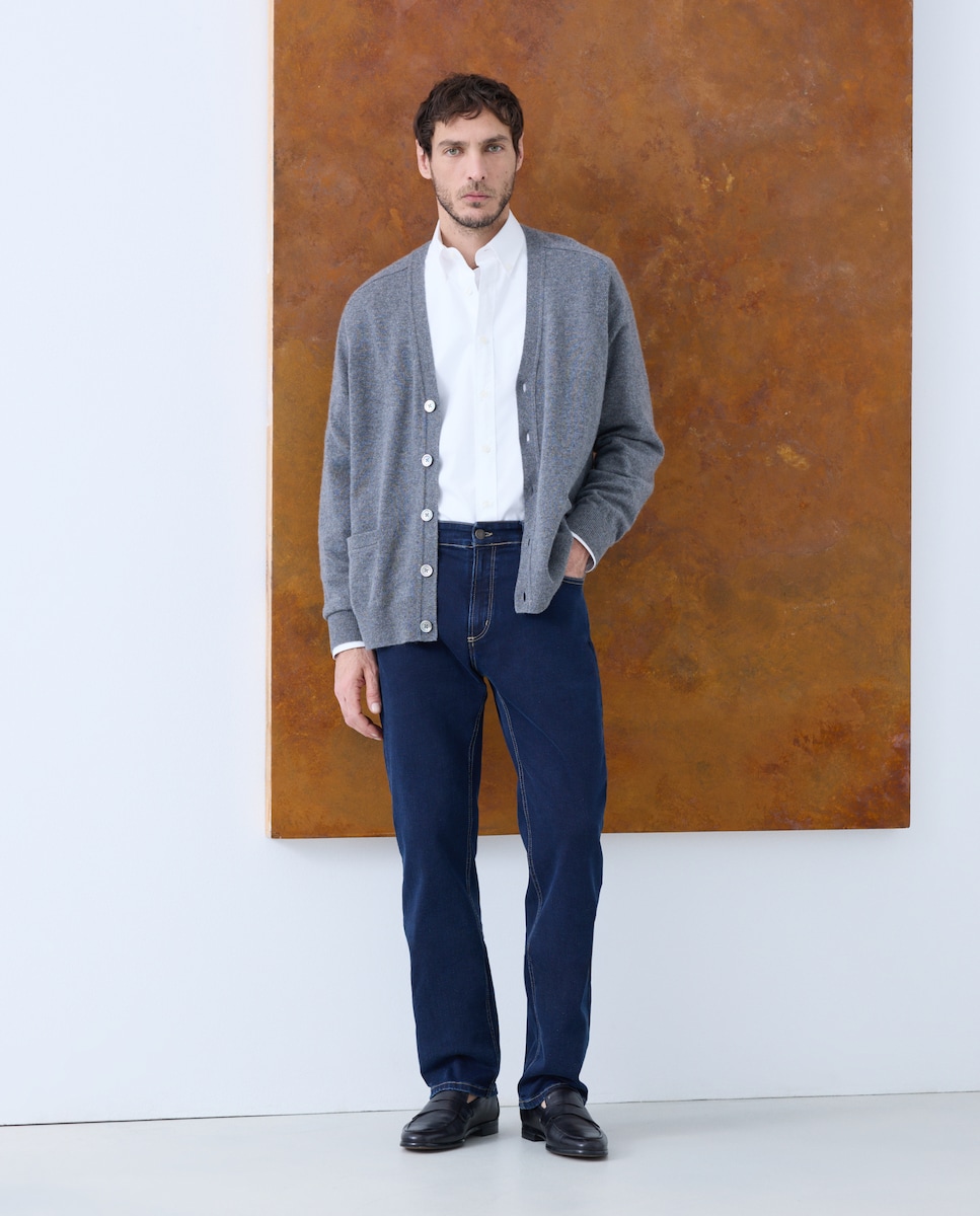 Cardigan Liso de Caxemira com Botões 820 Cinzento Médio-2