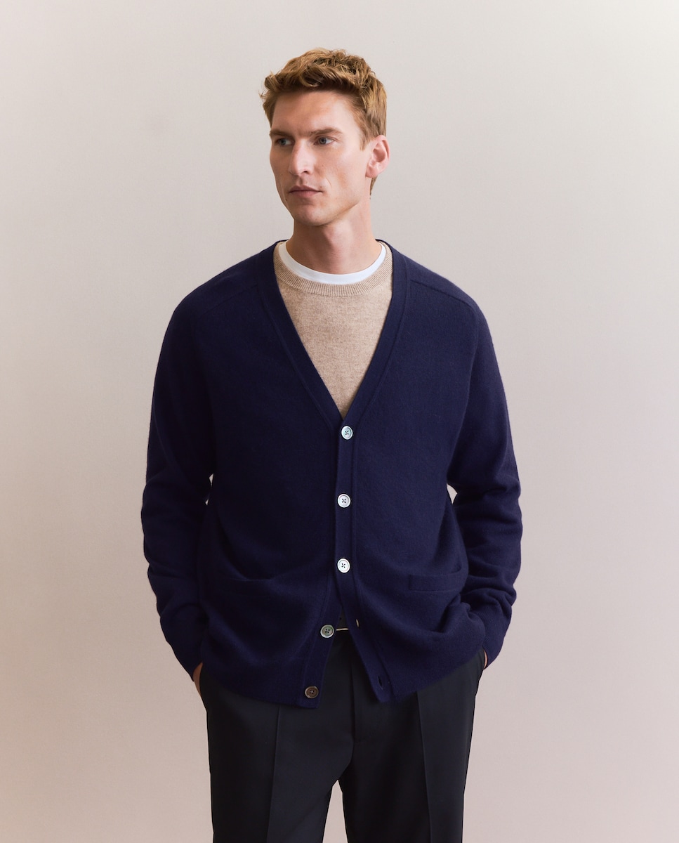 Imagen 0 de Cardigan de botones 100% cashmere de hombre Azul marino