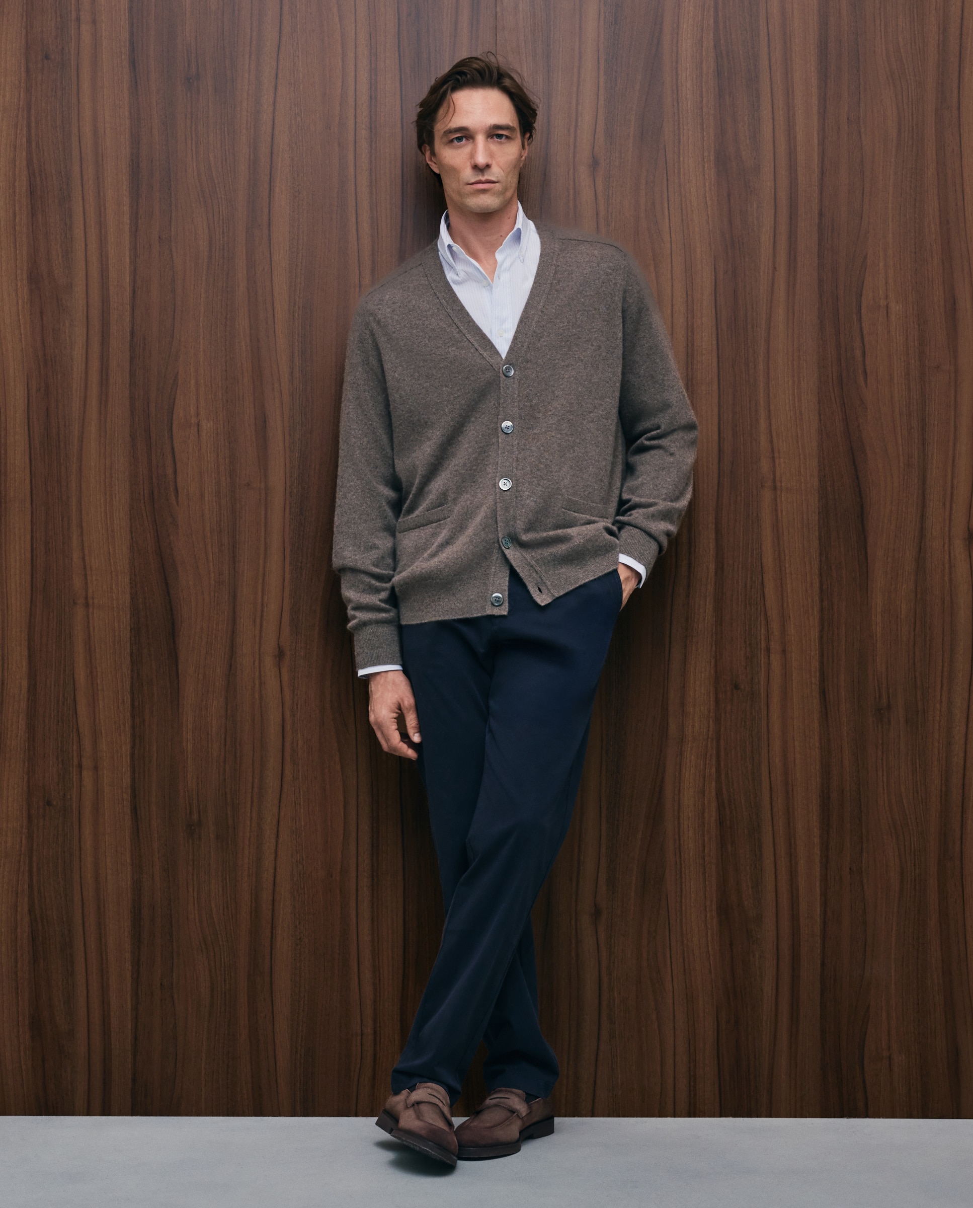 Cardigan de hombre de botones liso cashmere - Emidio Tucci - Verde claro Verde claro-1