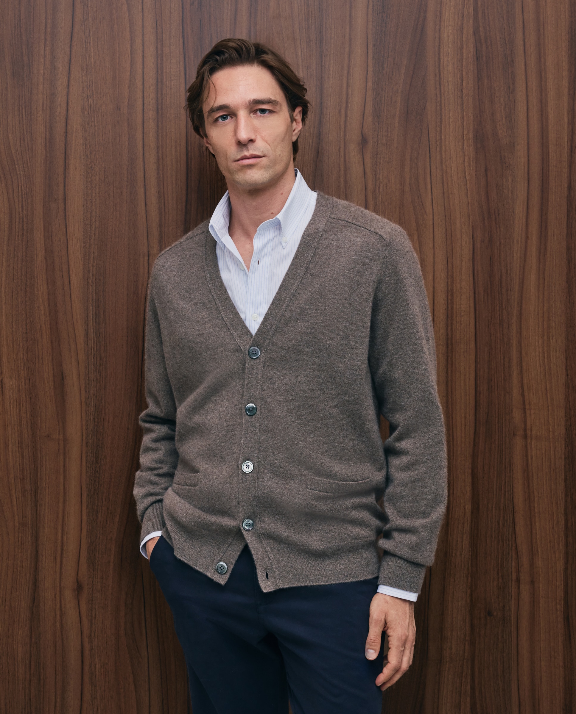 Cardigan de hombre de botones liso cashmere - Emidio Tucci - Verde claro Verde claro-2