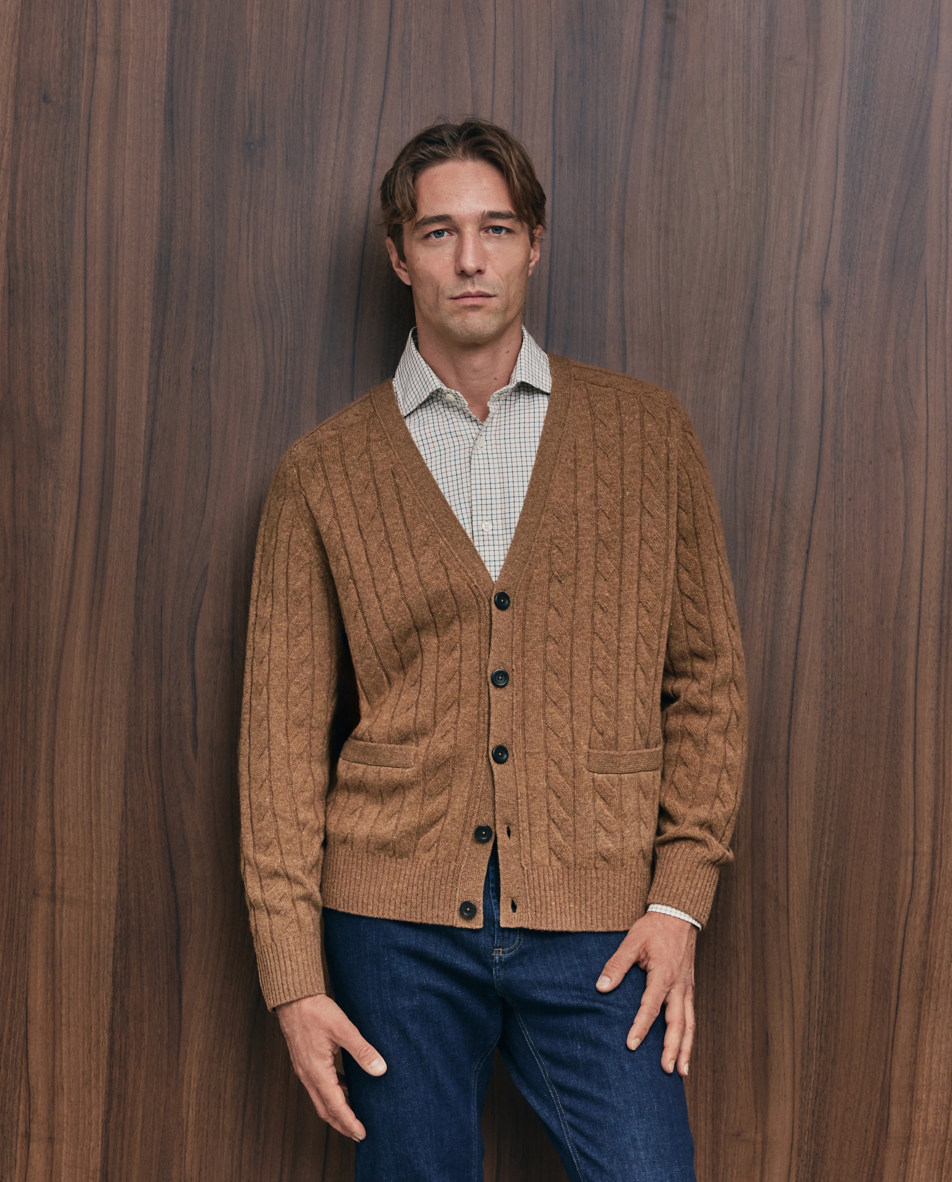 Cardigan de hombre botones fantasia ochos lambswool - Emidio Tucci - Camel Camel-1