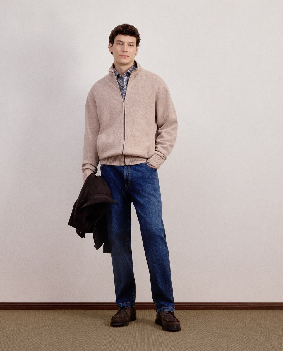 Casaco com Fecho de Correr Bege-2