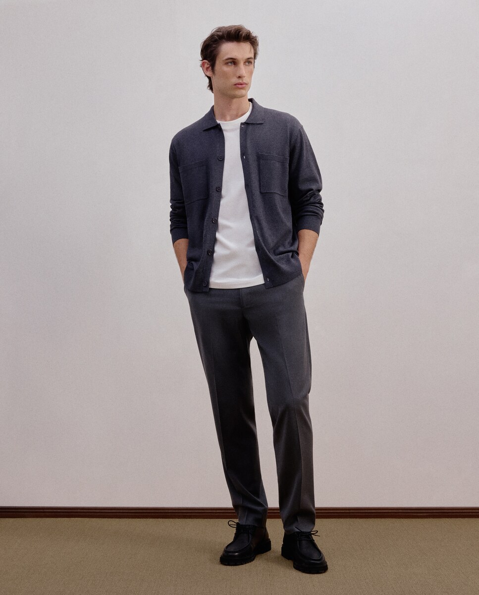 Casaco com Bolsos de Malha Cinzento-escuro-2