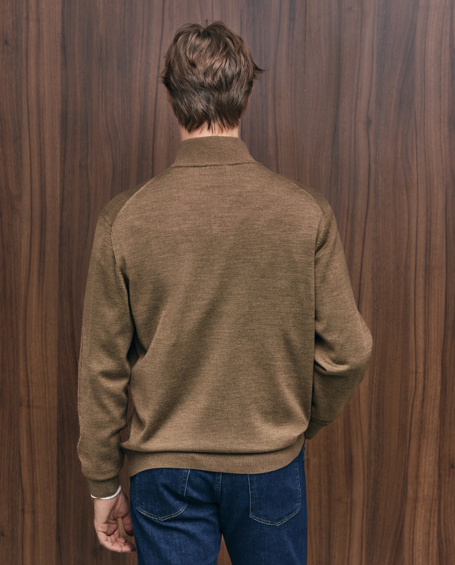 Cardigan cuello semicisne cremallera lavable 100% lana merino de hombre - Emidio Tucci - Marrón Marrón-3