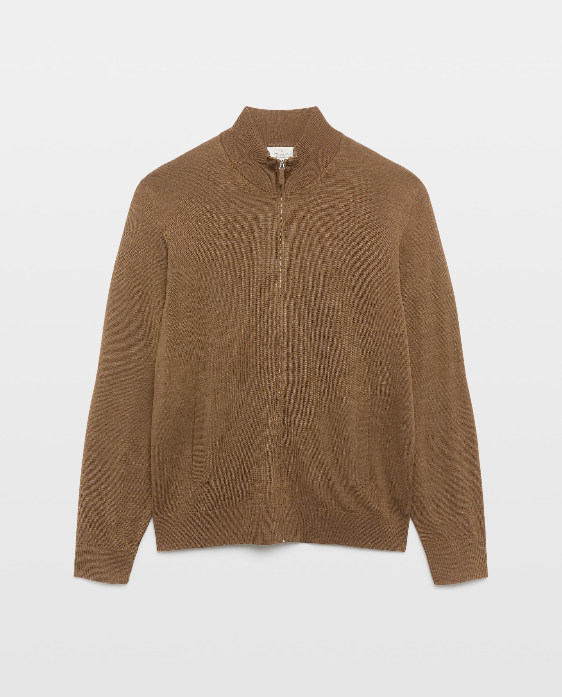 Cardigan cuello semicisne cremallera lavable 100% lana merino de hombre - Emidio Tucci - Marrón Marrón-4