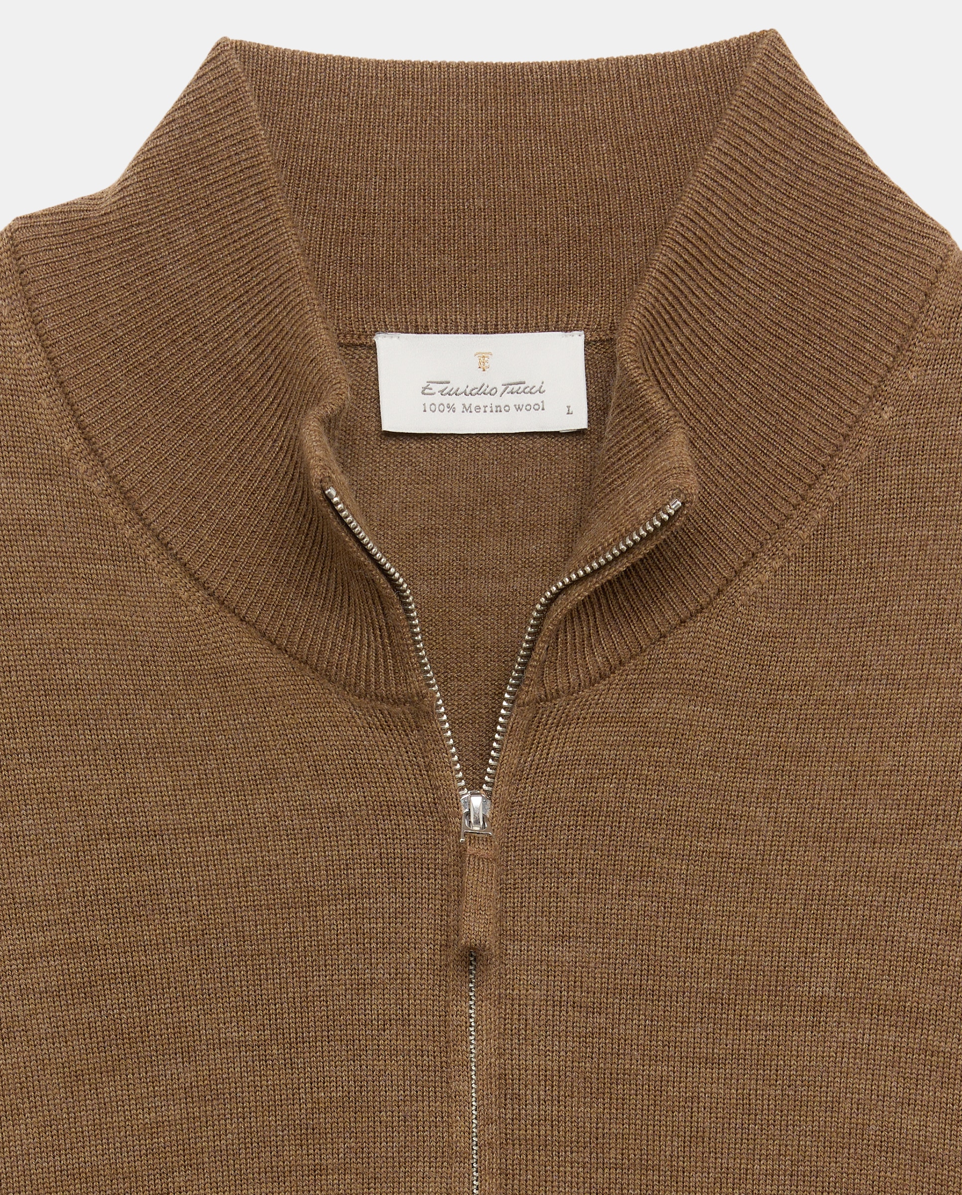 Cardigan cuello semicisne cremallera lavable 100% lana merino de hombre - Emidio Tucci - Marrón Marrón-5
