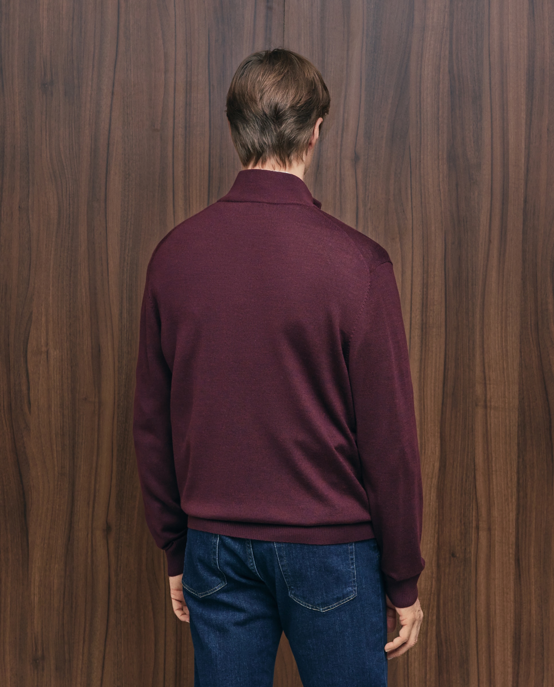 Cardigan cuello semicisne cremallera lavable 100% lana merino de hombre - Emidio Tucci - Granate Granate-3
