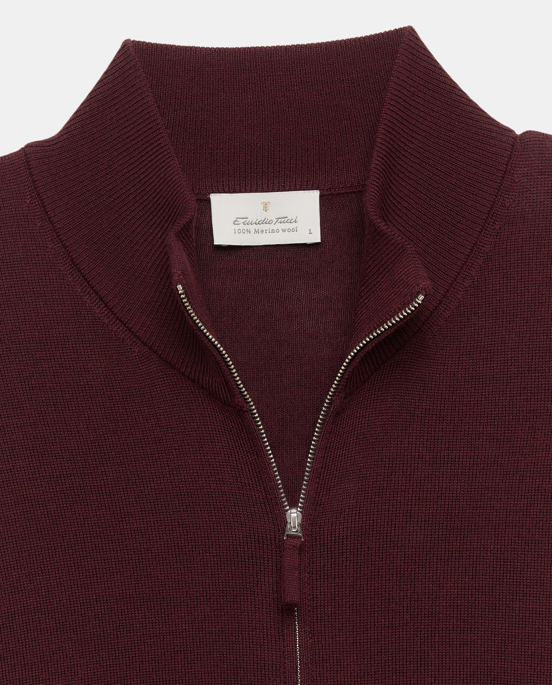 Cardigan cuello semicisne cremallera lavable 100% lana merino de hombre - Emidio Tucci - Granate Granate-5