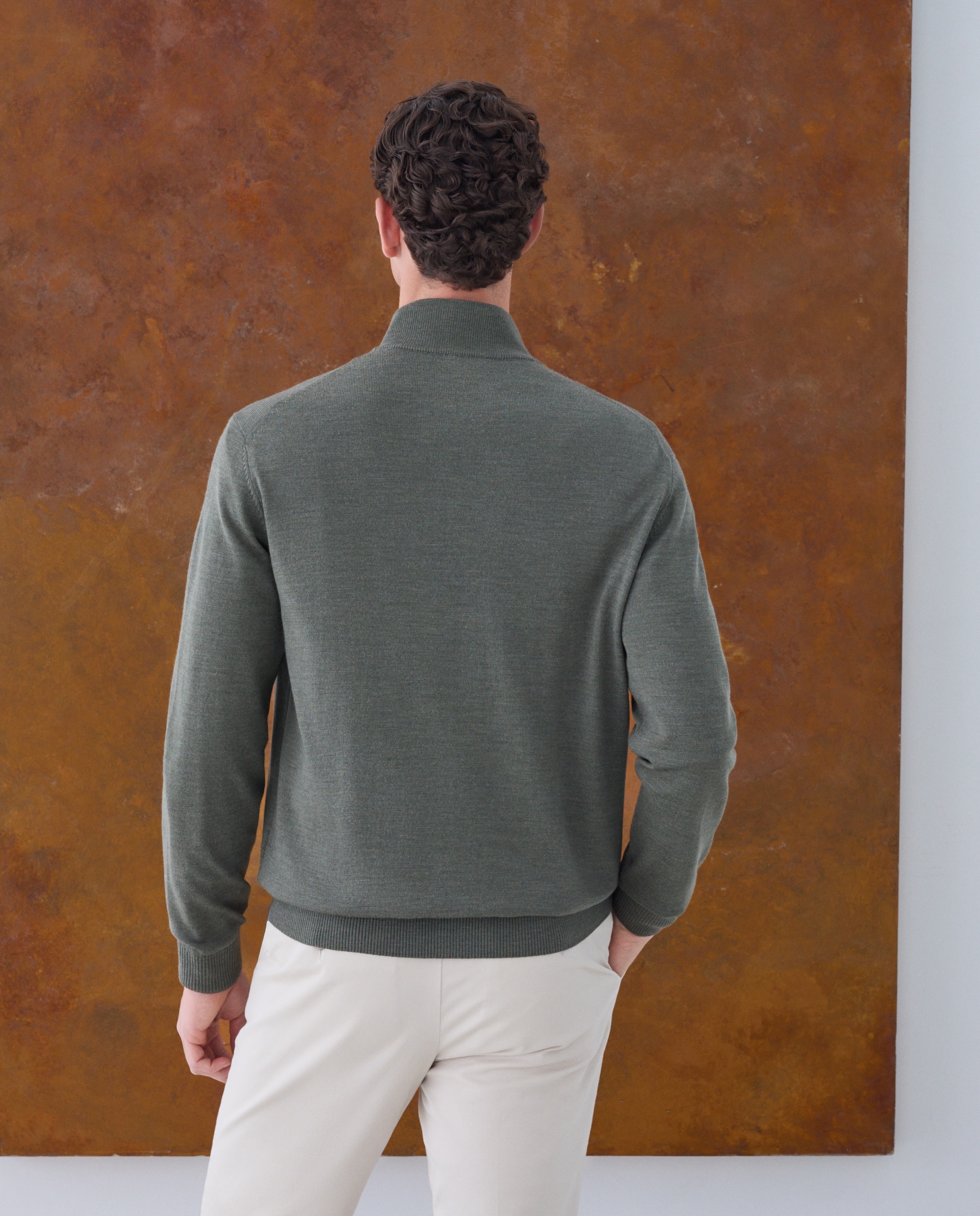 Cardigan Liso 100% Lã Merino com Botões Caqui-3