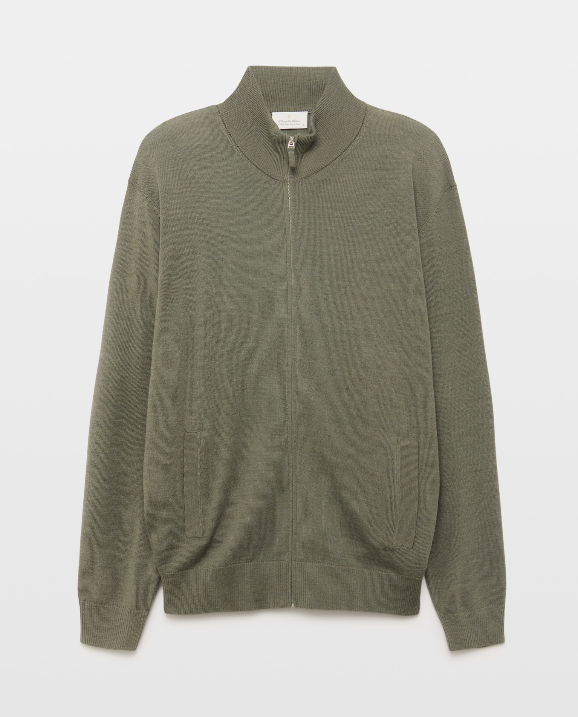 Cardigan Liso 100% Lã Merino com Botões Caqui-4