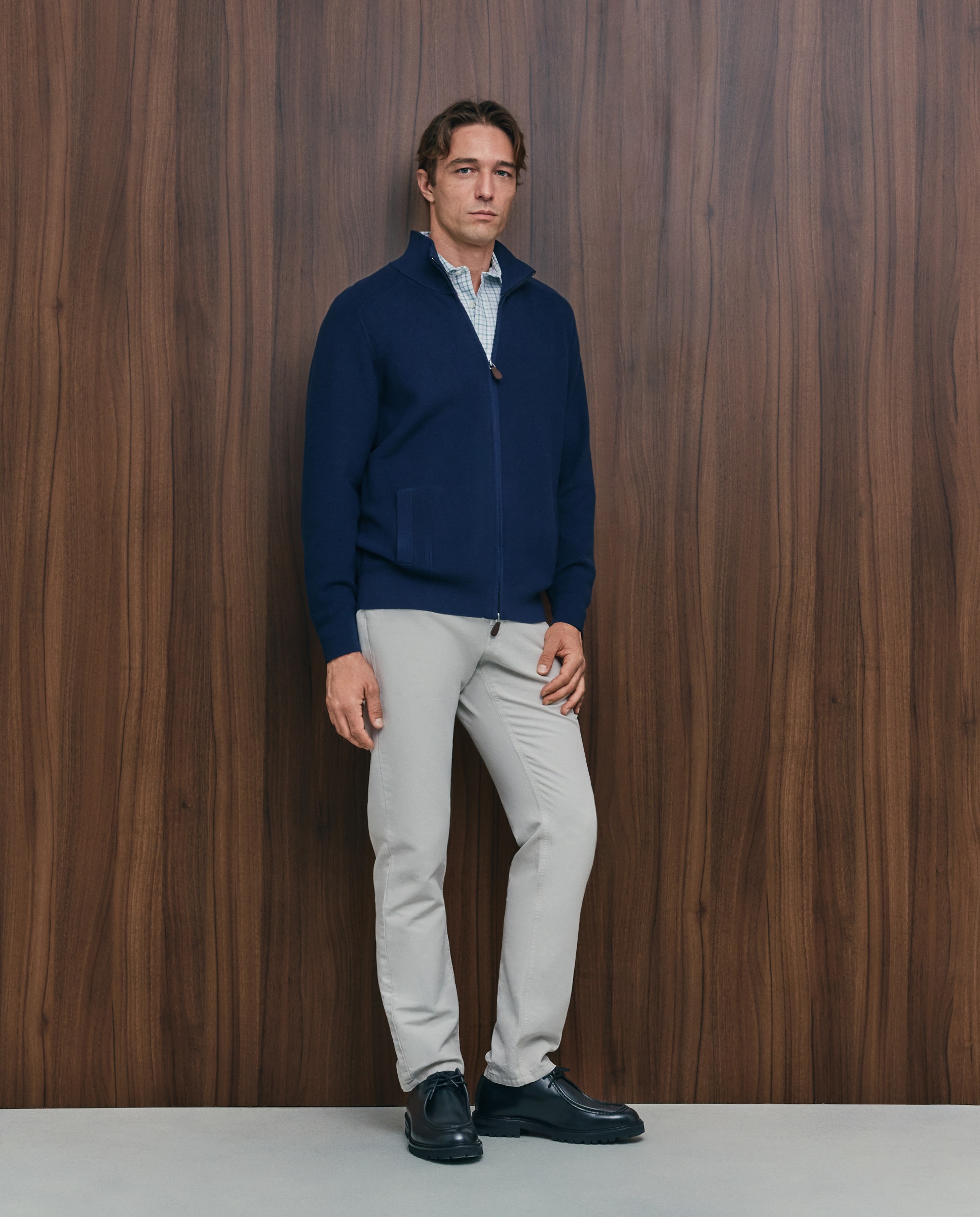 Cardigan de hombre de c/semicisne cremallera liso algodón merino - Emidio Tucci - Azul marino Azul marino-2