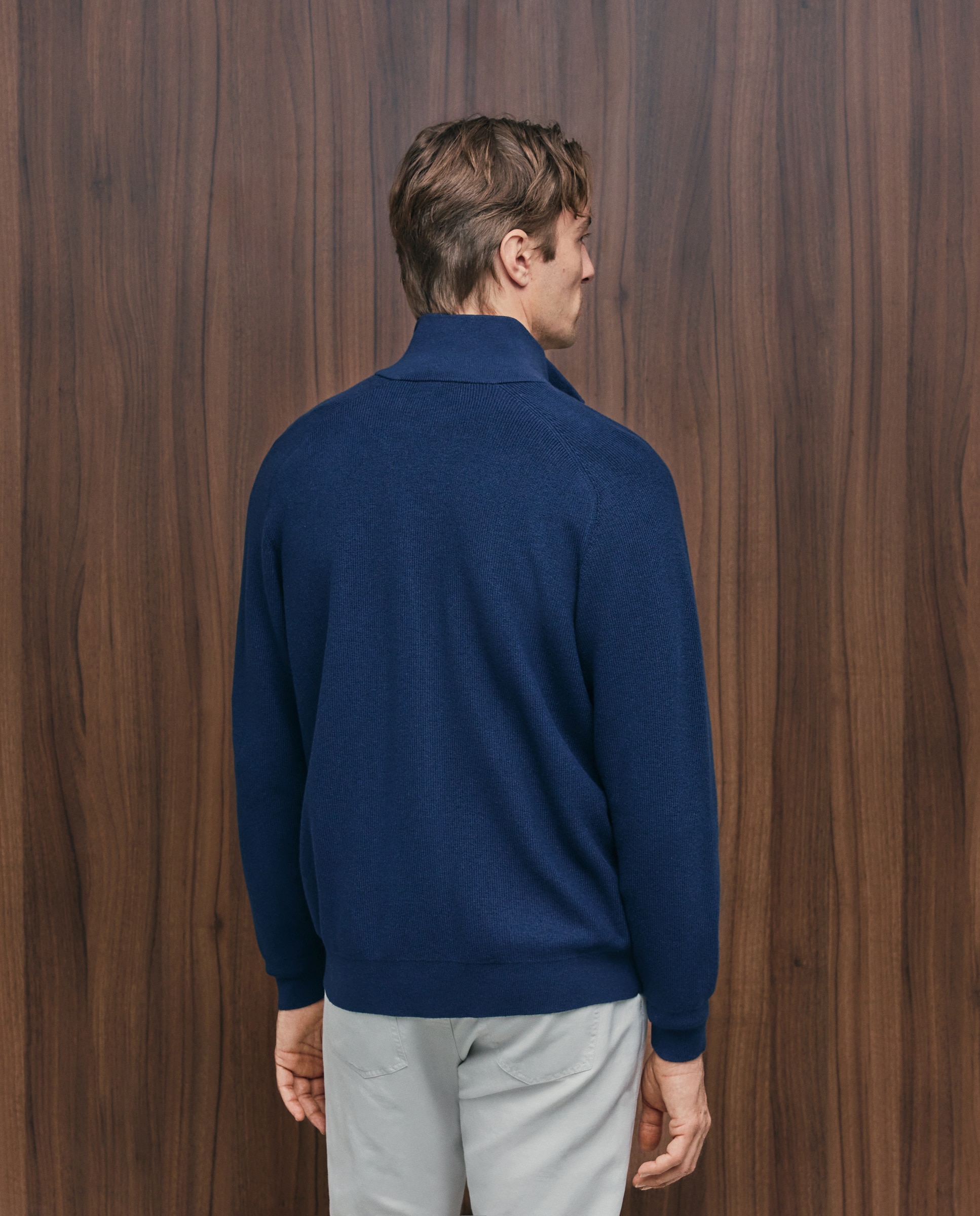Cardigan de hombre de c/semicisne cremallera liso algodón merino - Emidio Tucci - Azul marino Azul marino-3