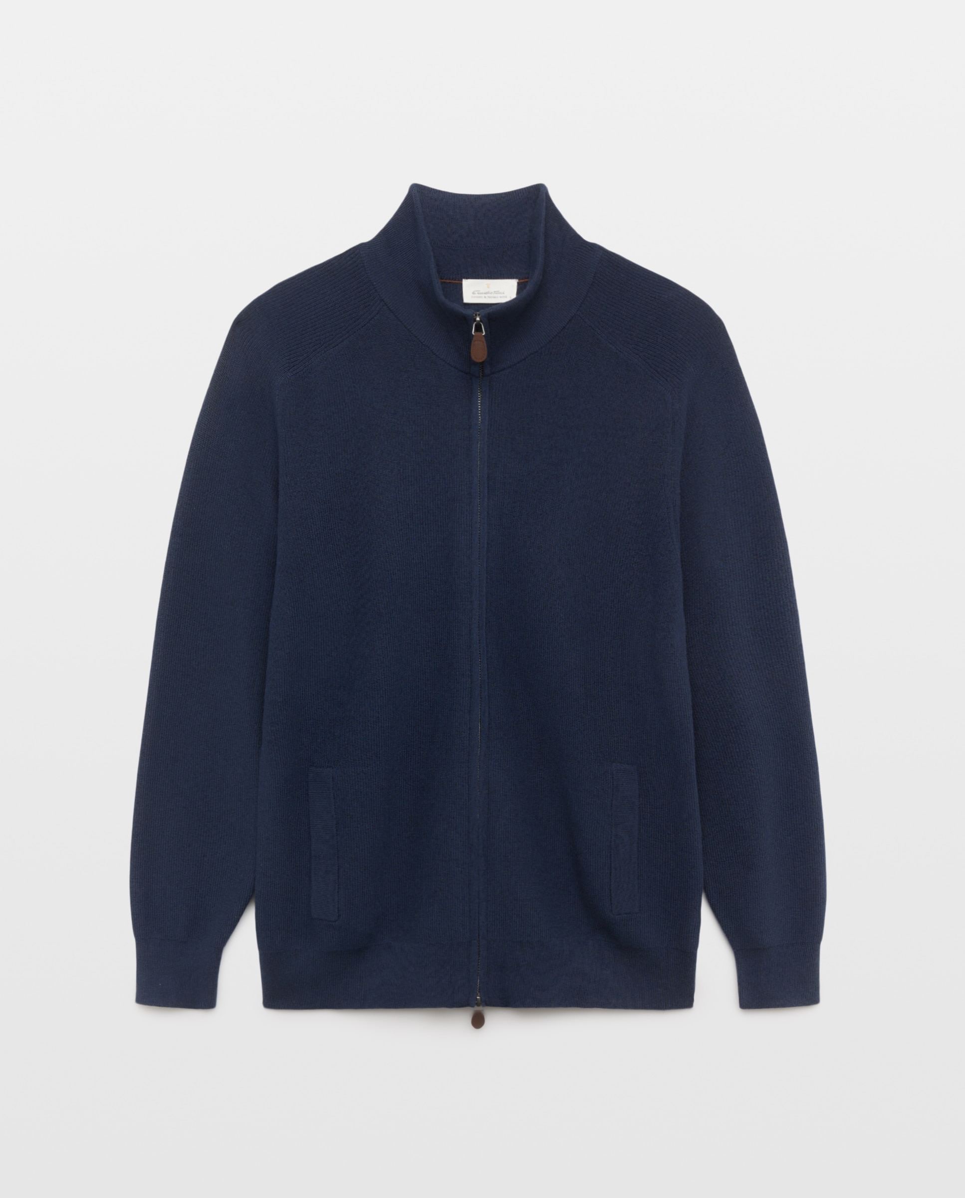 Cardigan de hombre de c/semicisne cremallera liso algodón merino - Emidio Tucci - Azul marino Azul marino-4
