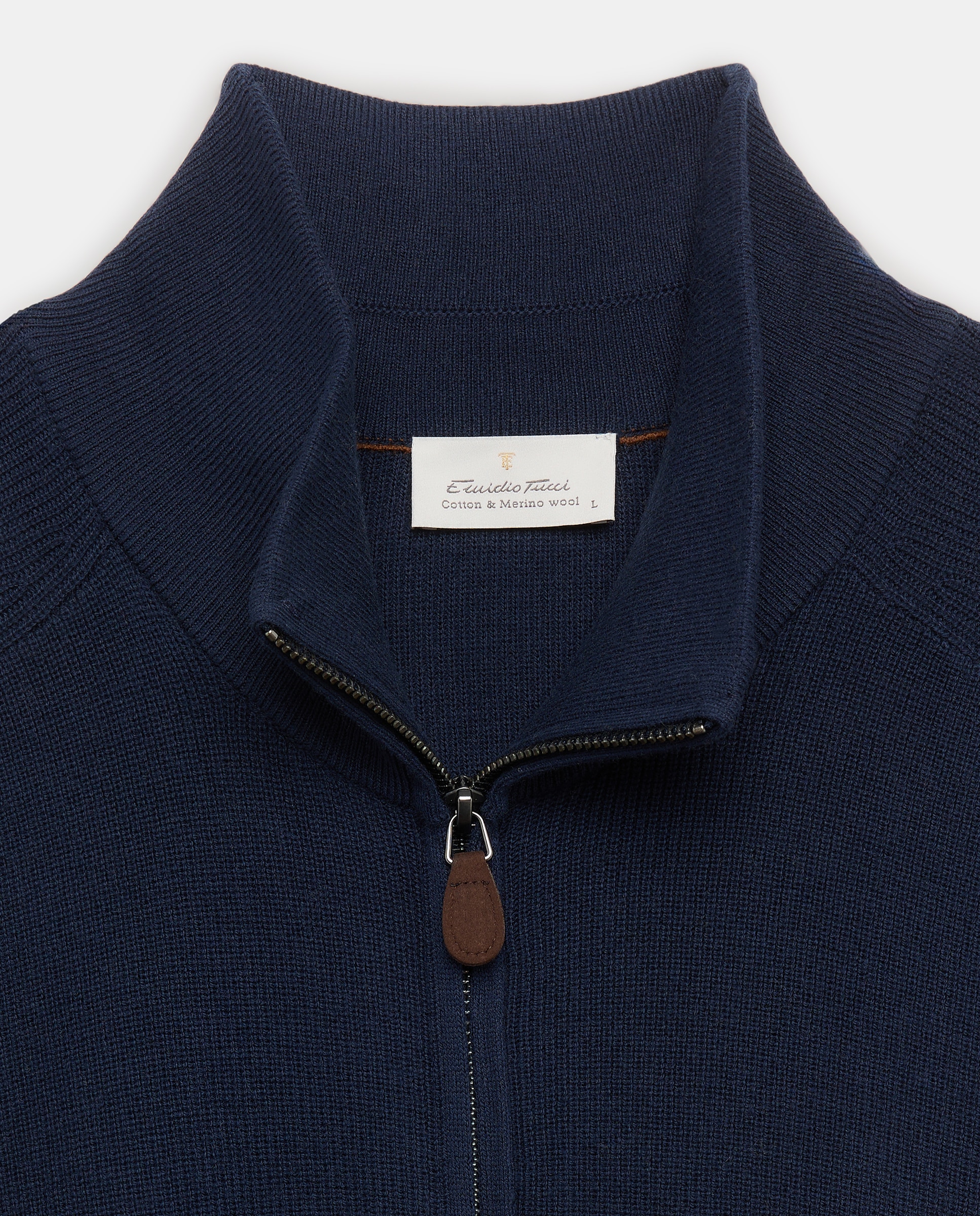 Cardigan de hombre de c/semicisne cremallera liso algodón merino - Emidio Tucci - Azul marino Azul marino-5