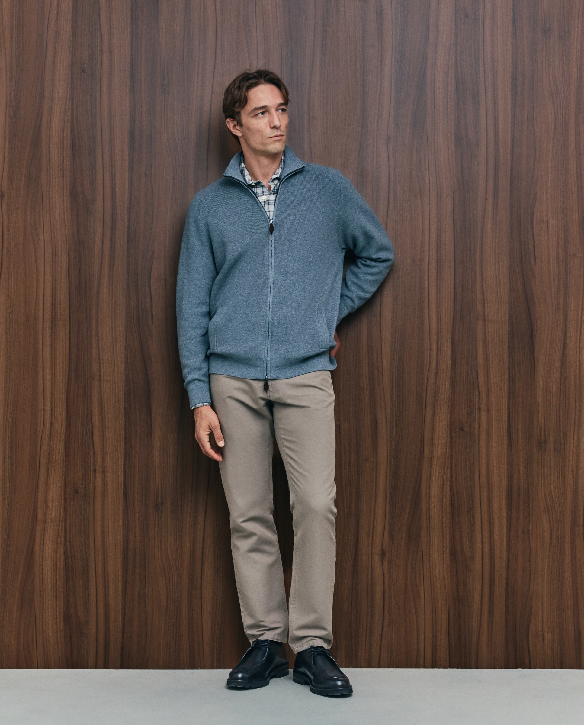 Cardigan de hombre de c/semicisne cremallera liso algodón merino - Emidio Tucci - Azul Azul-1