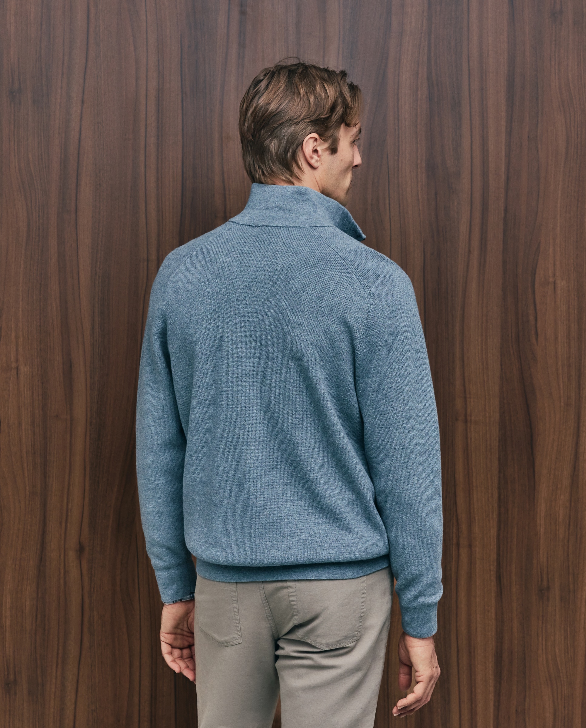 Cardigan de hombre de c/semicisne cremallera liso algodón merino - Emidio Tucci - Azul Azul-3