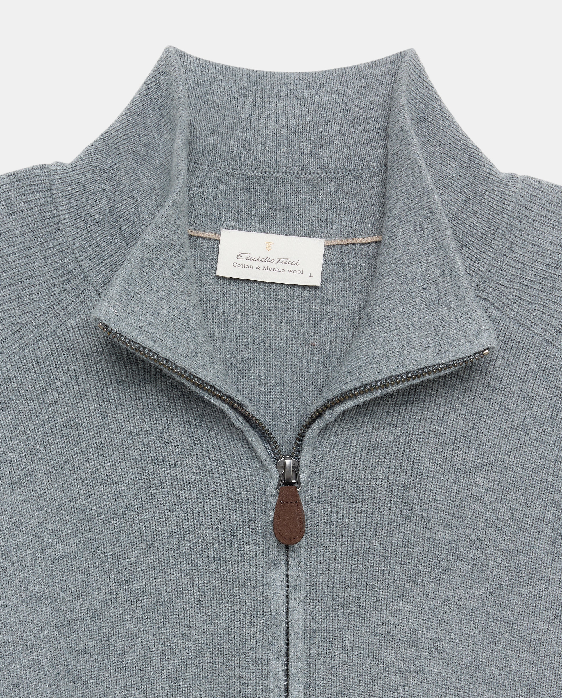 Cardigan de hombre de c/semicisne cremallera liso algodón merino - Emidio Tucci - Azul Azul-5