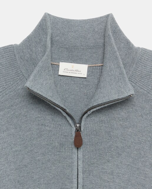 Cardigan de hombre de c/semicisne cremallera liso algodón merino