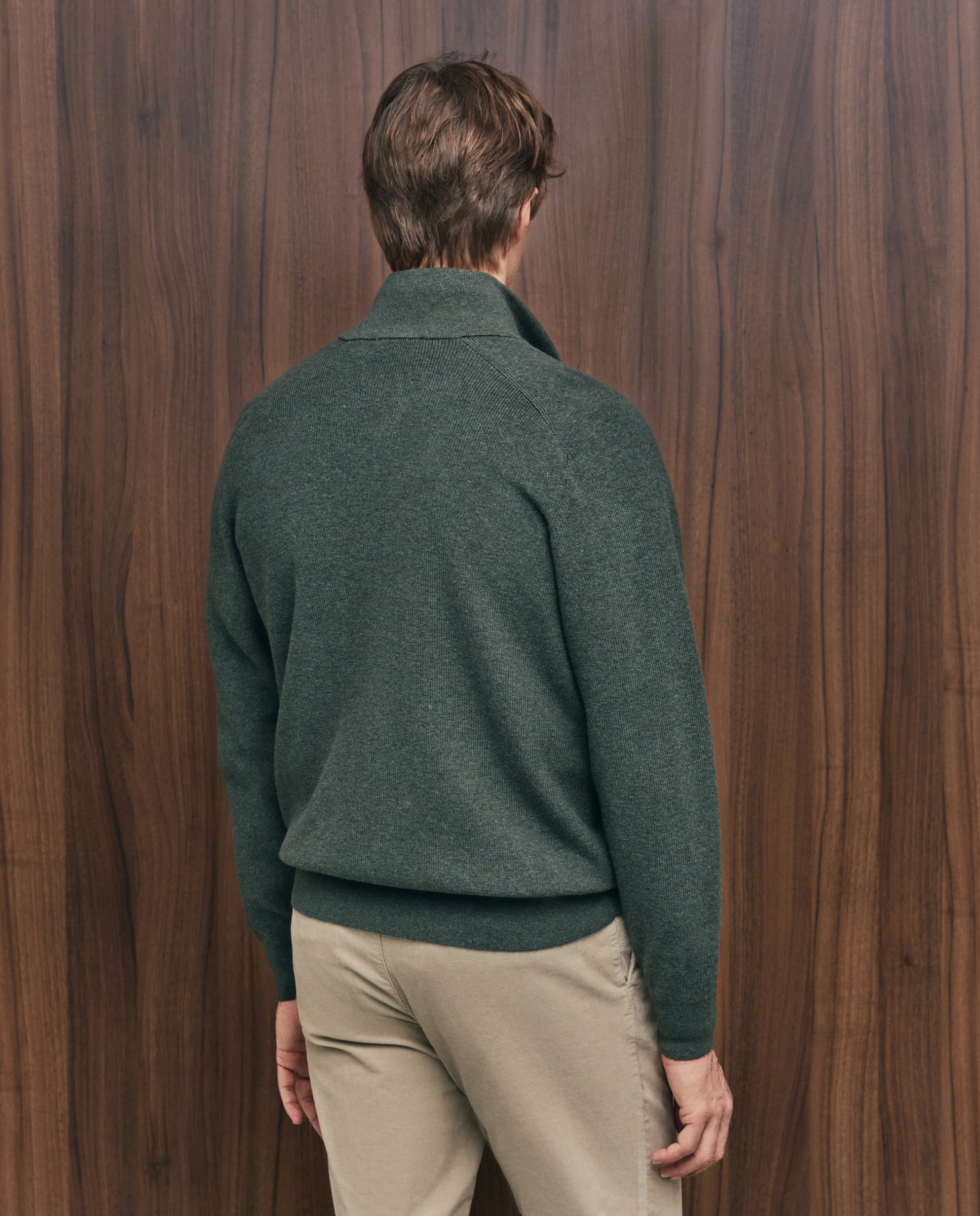 Cardigan de hombre de c/semicisne cremallera liso algodón merino - Emidio Tucci - Kaki Kaki-3
