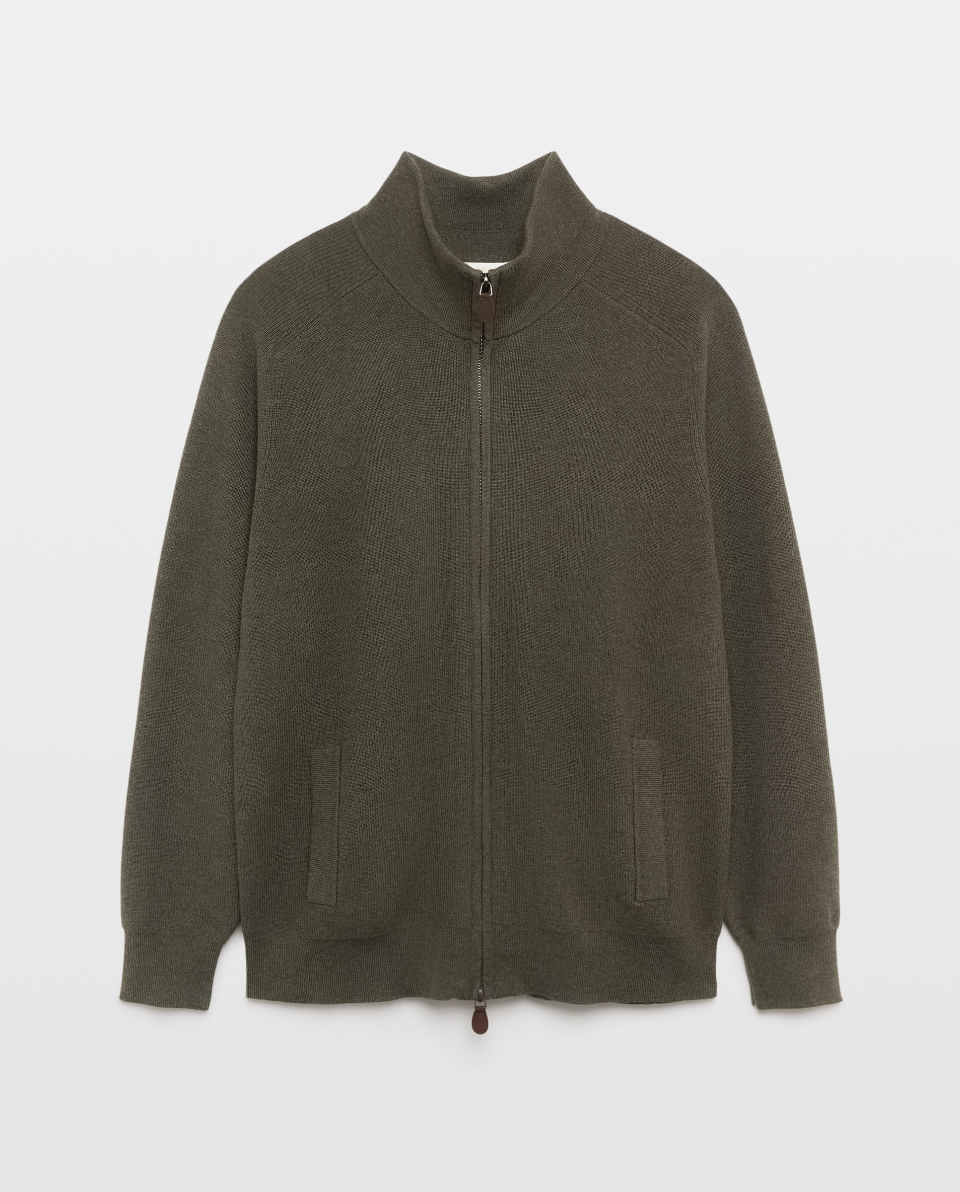 Cardigan de hombre de c/semicisne cremallera liso algodón merino - Emidio Tucci - Kaki Kaki-4