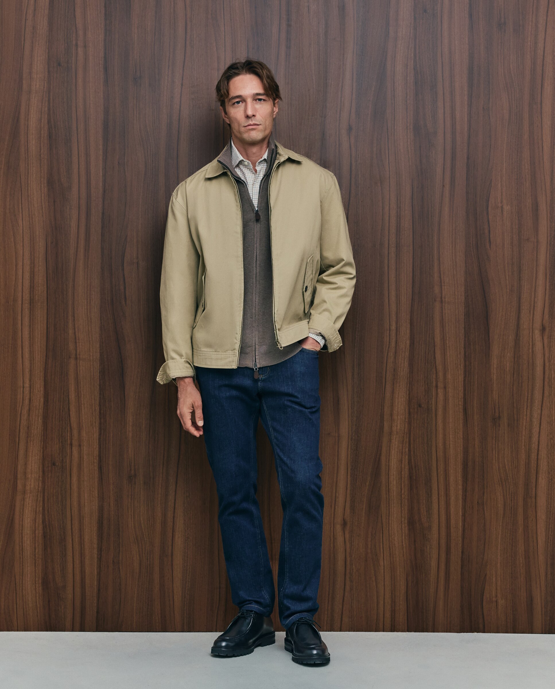 Cardigan de hombre de c/semicisne cremallera liso algodón merino - Emidio Tucci - Beige Beige-2