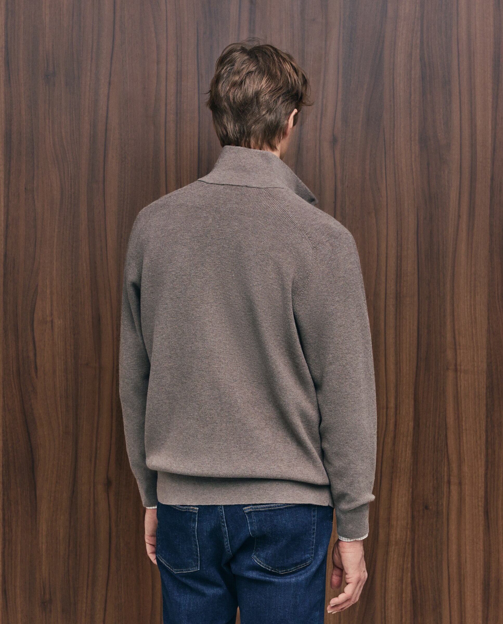 Cardigan de hombre de c/semicisne cremallera liso algodón merino - Emidio Tucci - Beige Beige-3