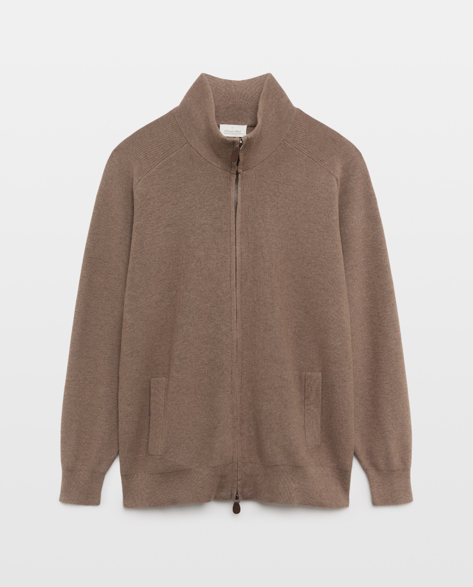 Cardigan de hombre de c/semicisne cremallera liso algodón merino - Emidio Tucci - Beige Beige-4