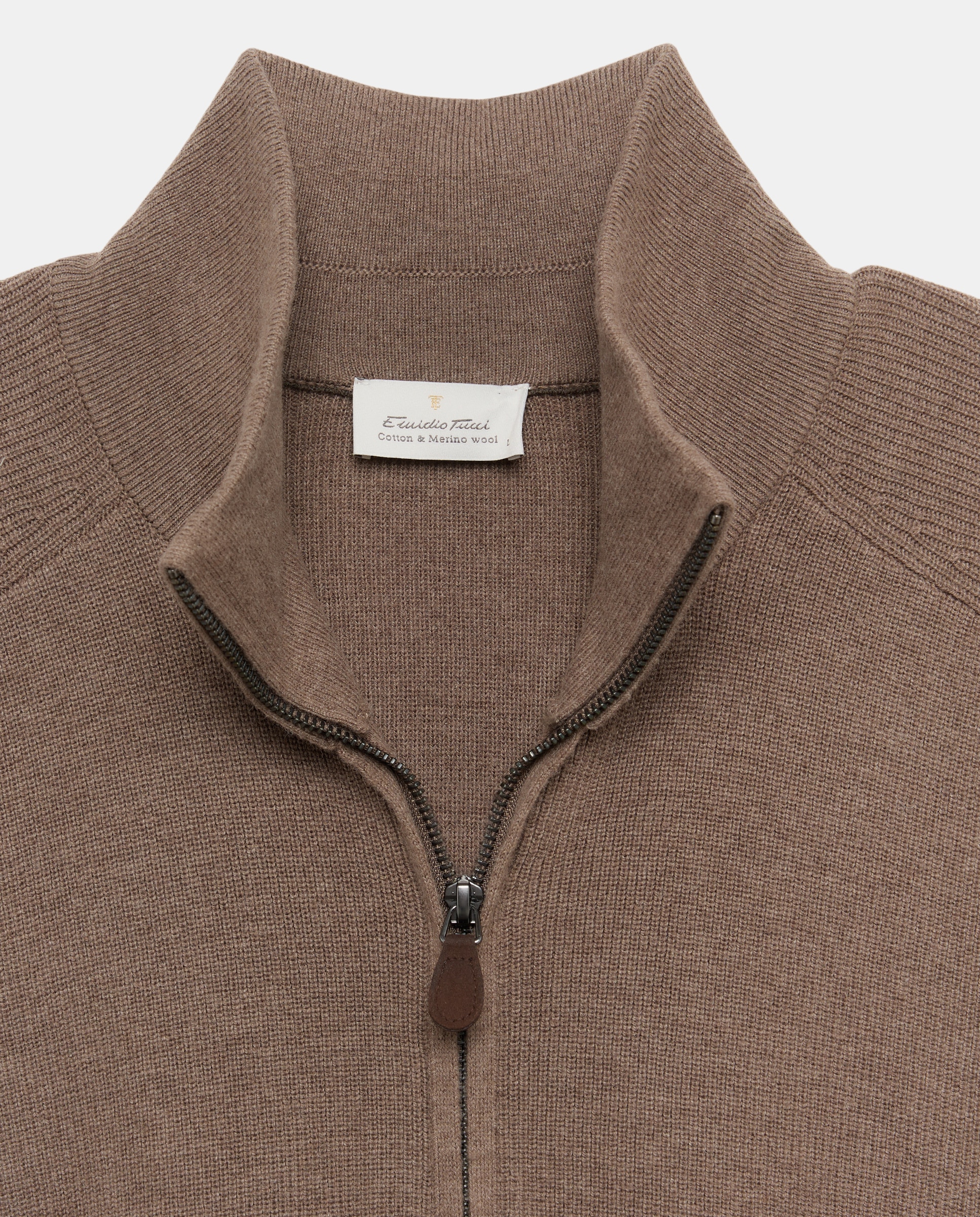Cardigan de hombre de c/semicisne cremallera liso algodón merino - Emidio Tucci - Beige Beige-5