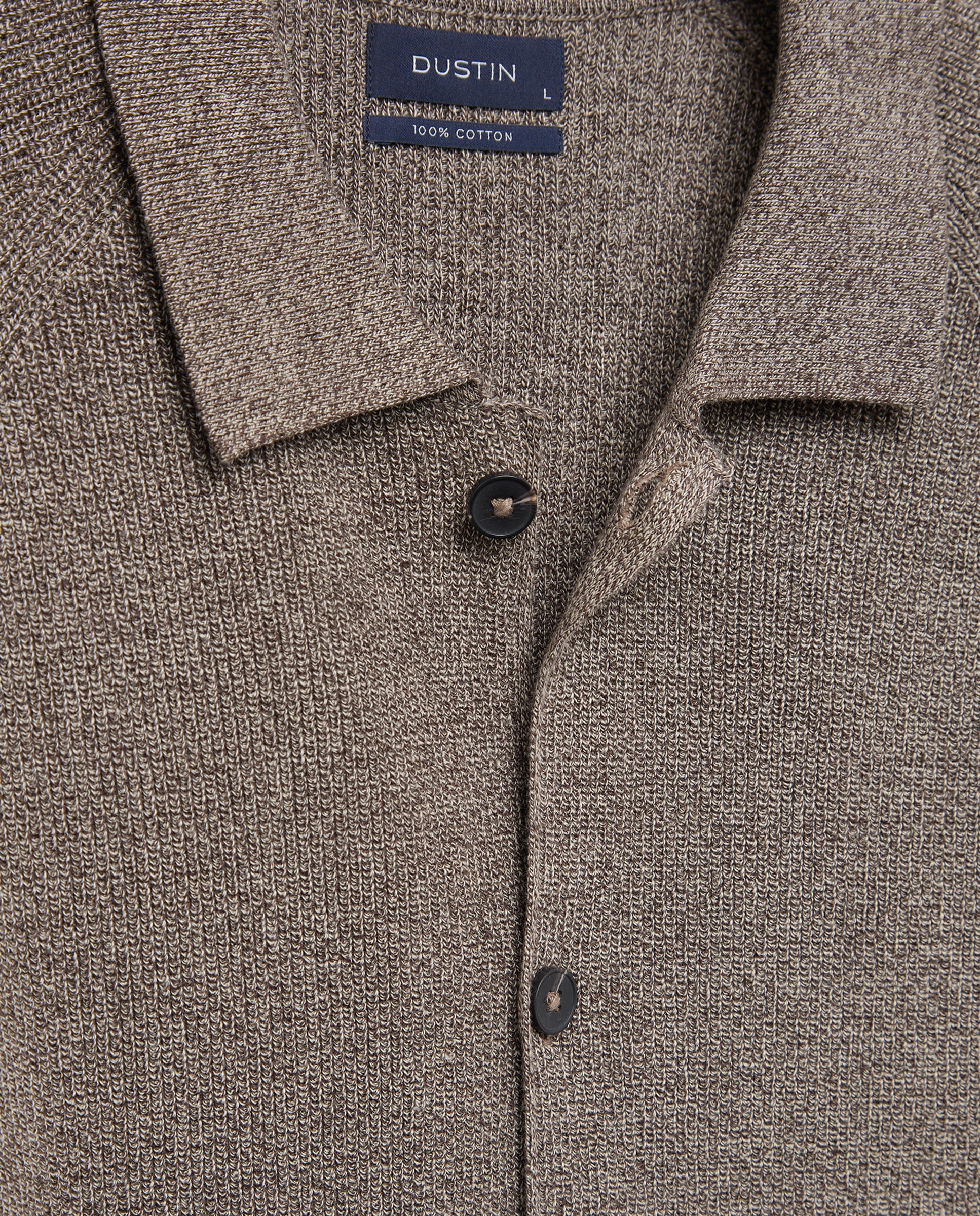 Cardigan 100% Algodão com Colarinho de Polo Canelado Castanho-5