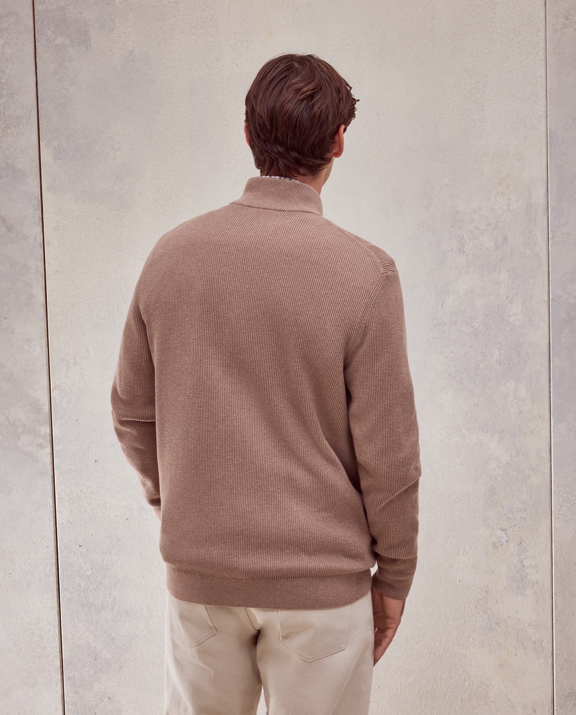Cardigan Canelado 100% Algodão Castanho-claro-3