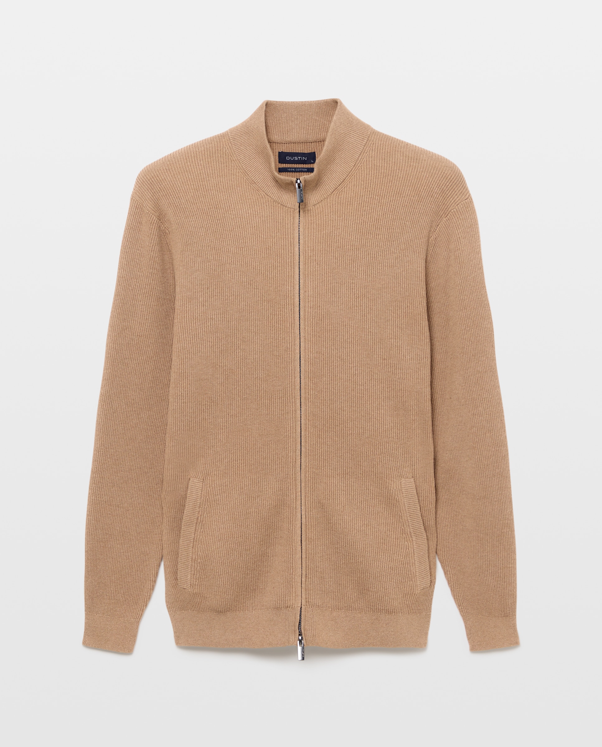 Cardigan Canelado 100% Algodão Castanho-claro-4