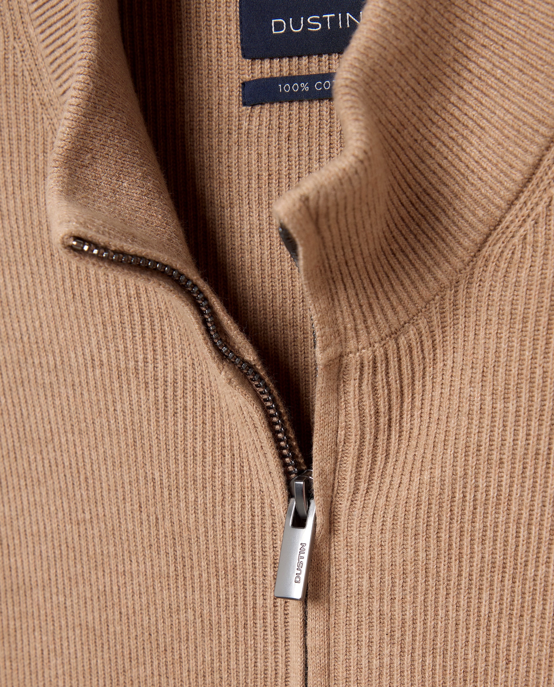 Cardigan Canelado 100% Algodão Castanho-claro-5
