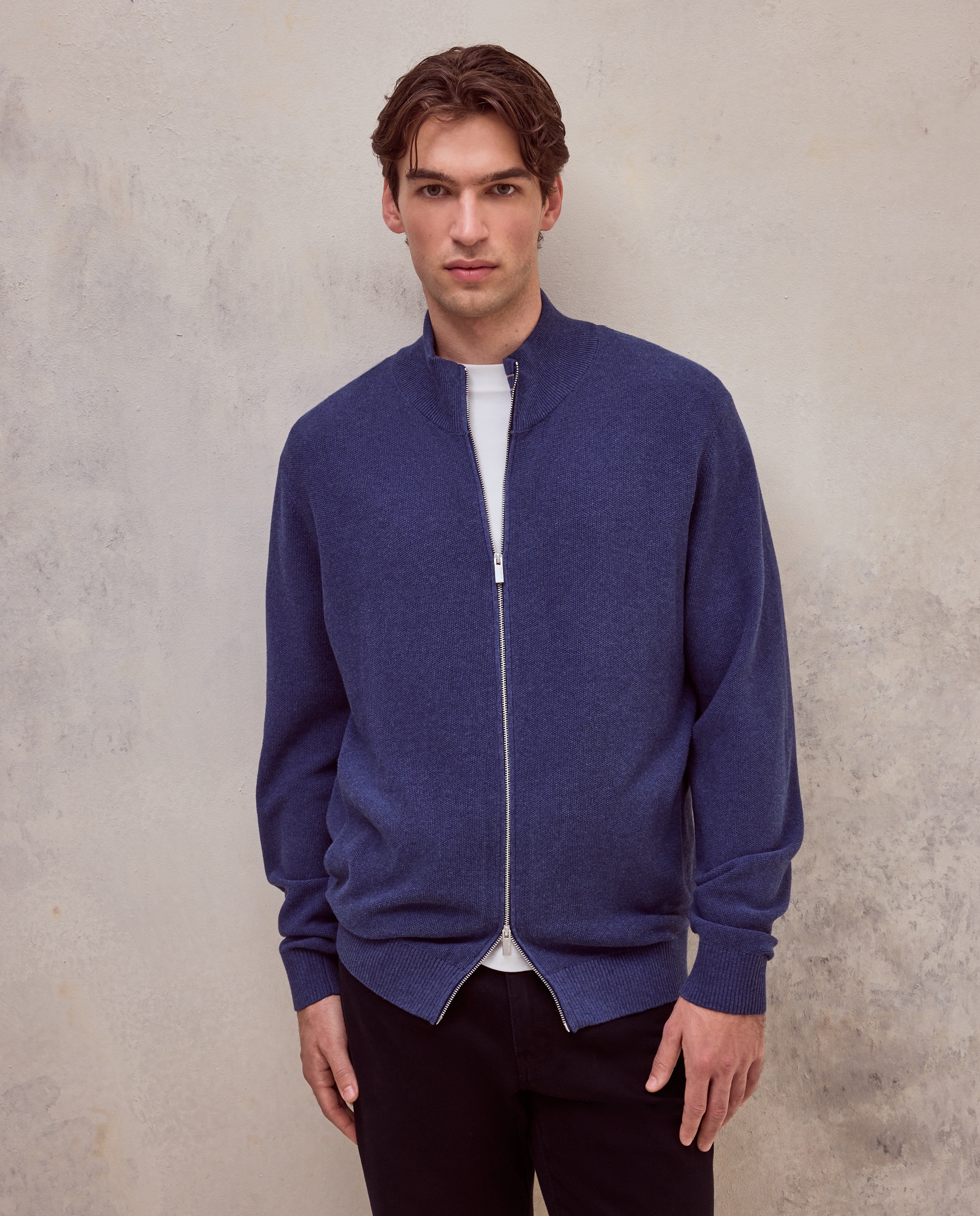 Cardigan cremallera estructura 100% algodón de hombre - Dustin - Azul Azul-1