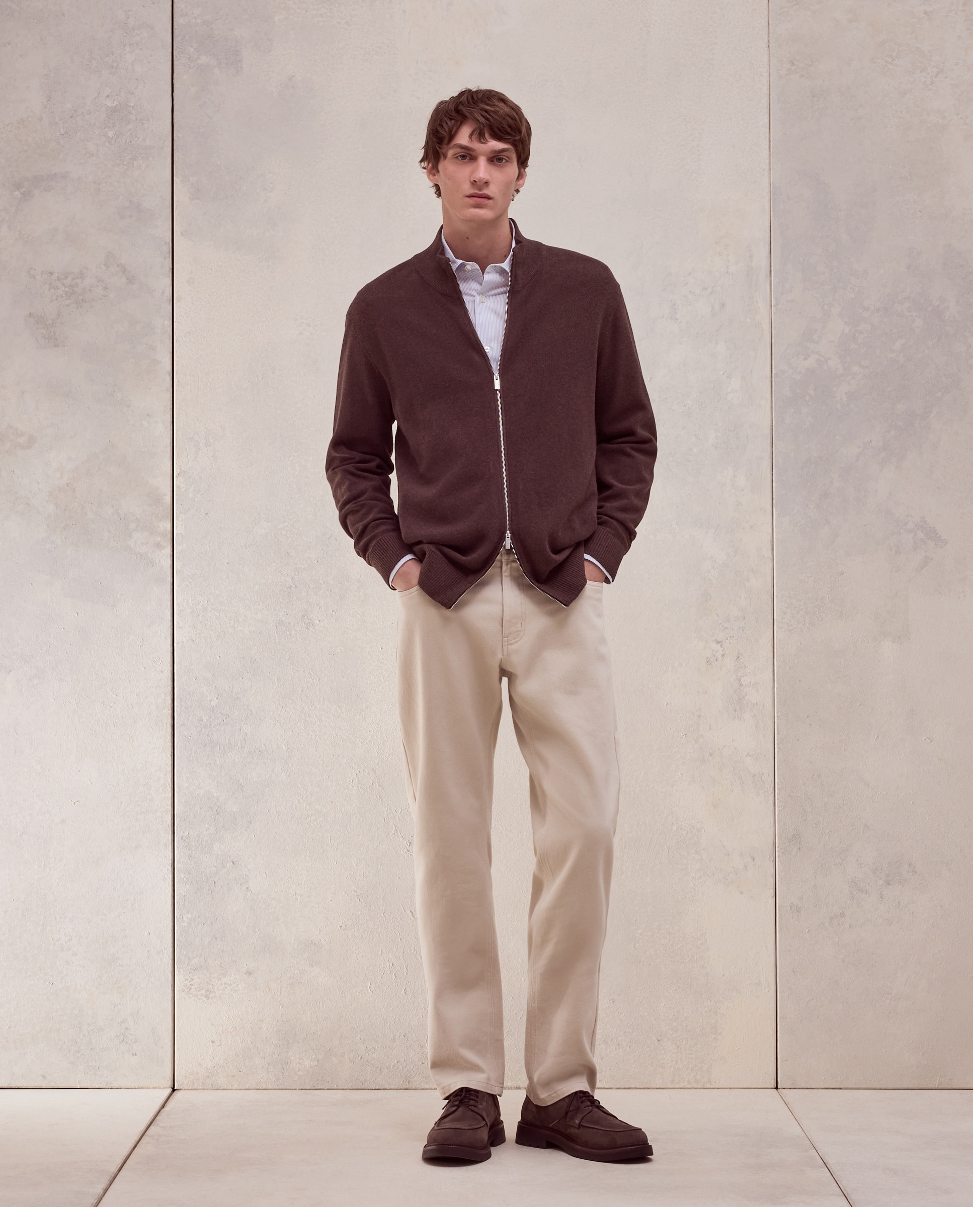 Cardigan cremallera estructura 100% algodón de hombre - Dustin - Marrón oscuro Marrón oscuro-1