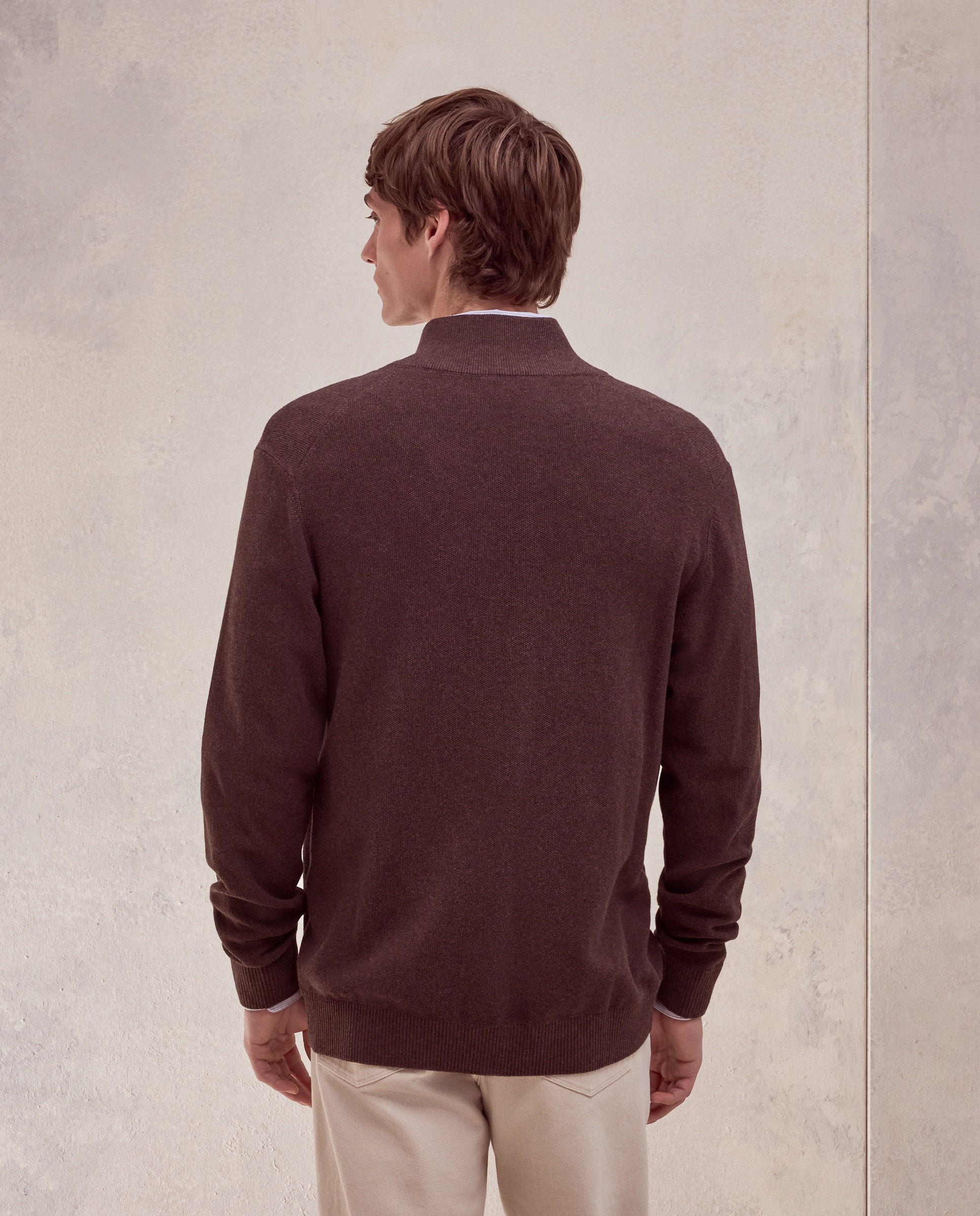 Cardigan cremallera estructura 100% algodón de hombre - Dustin - Marrón oscuro Marrón oscuro-3