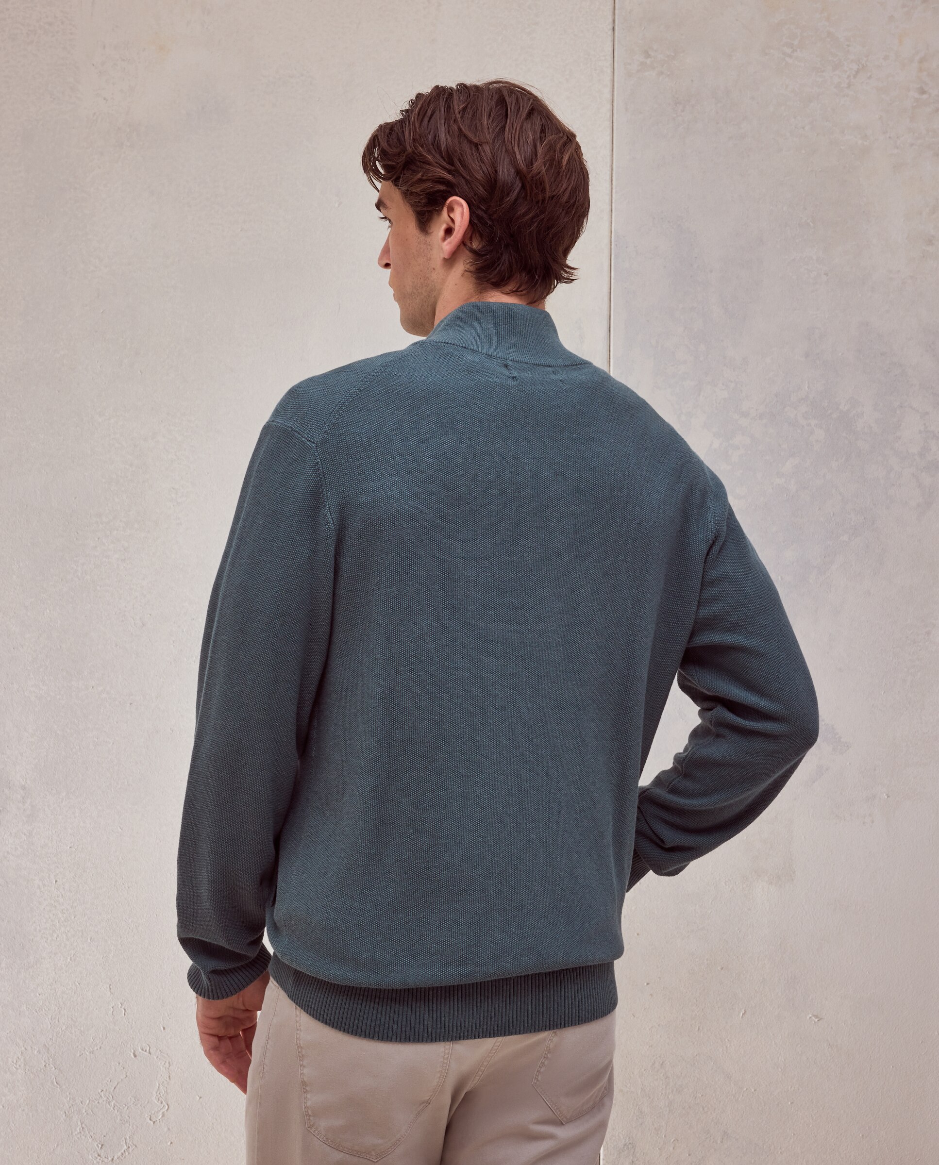 Cardigan cremallera estructura 100% algodón de hombre - Dustin - Verde oscuro Verde oscuro-3