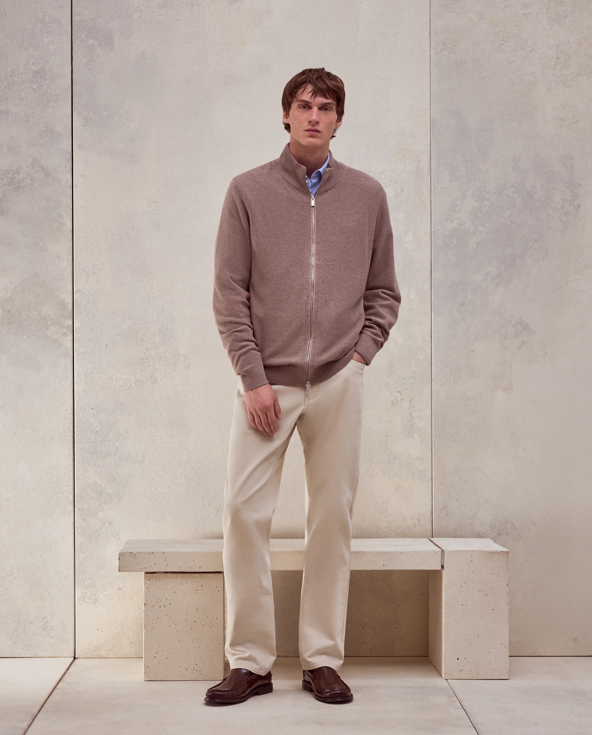 Cardigan cremallera estructura 100% algodón de hombre - Dustin - Beige Beige-2