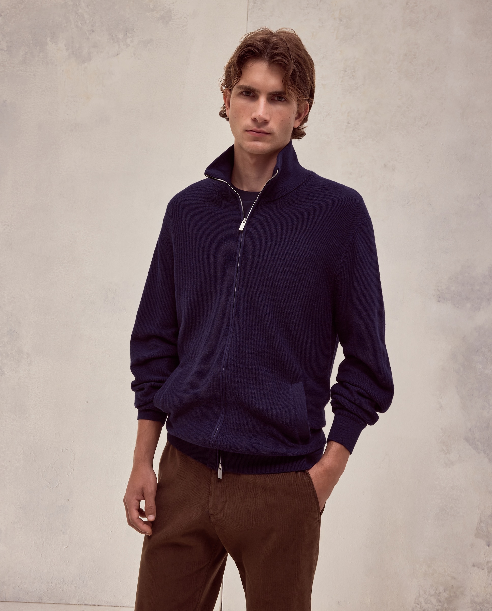 Cardigan cremallera estrucutura algodón - Dustin - cashmere de hombre - Azul marino Azul marino-1
