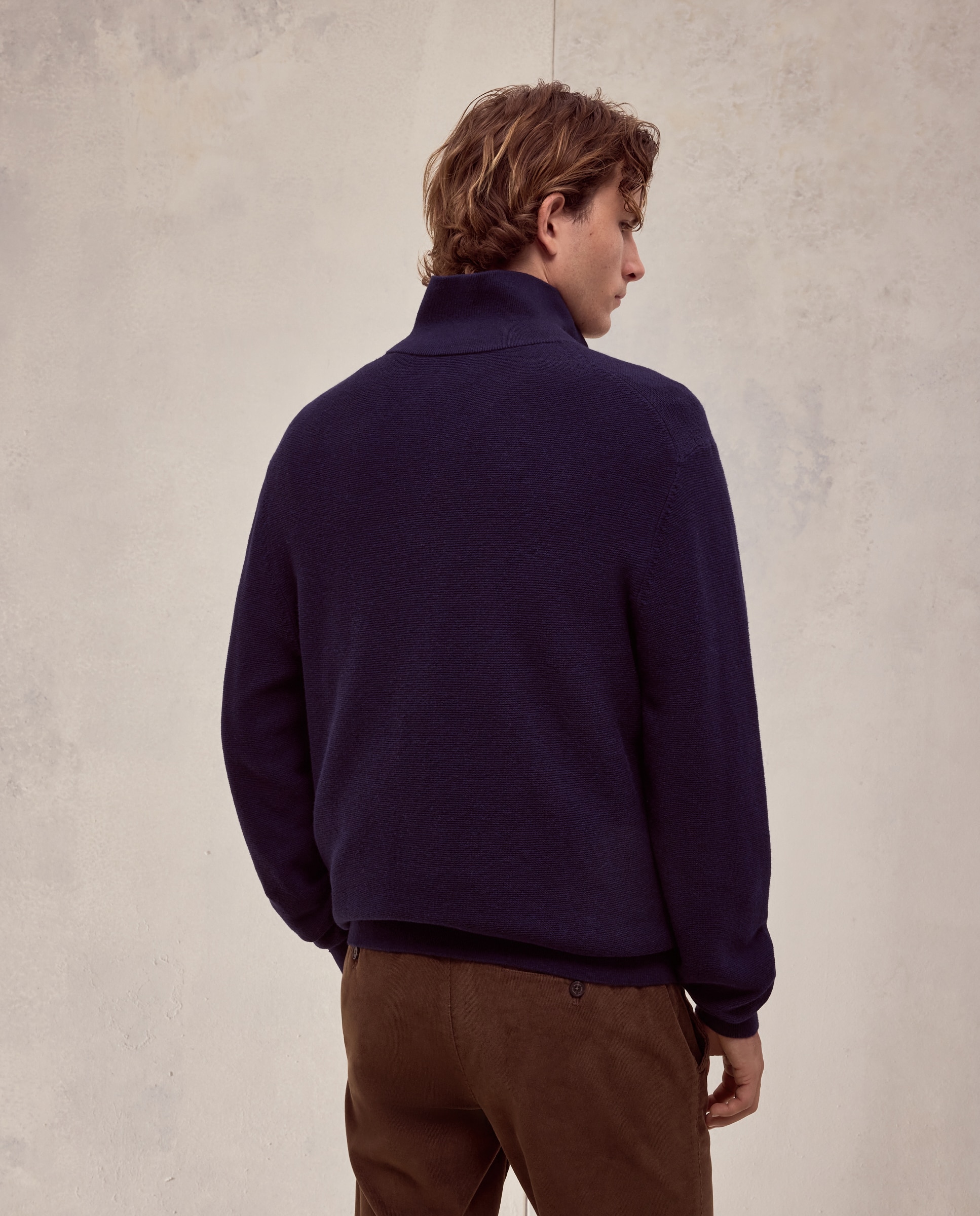 Cardigan cremallera estrucutura algodón - Dustin - cashmere de hombre - Azul marino Azul marino-3