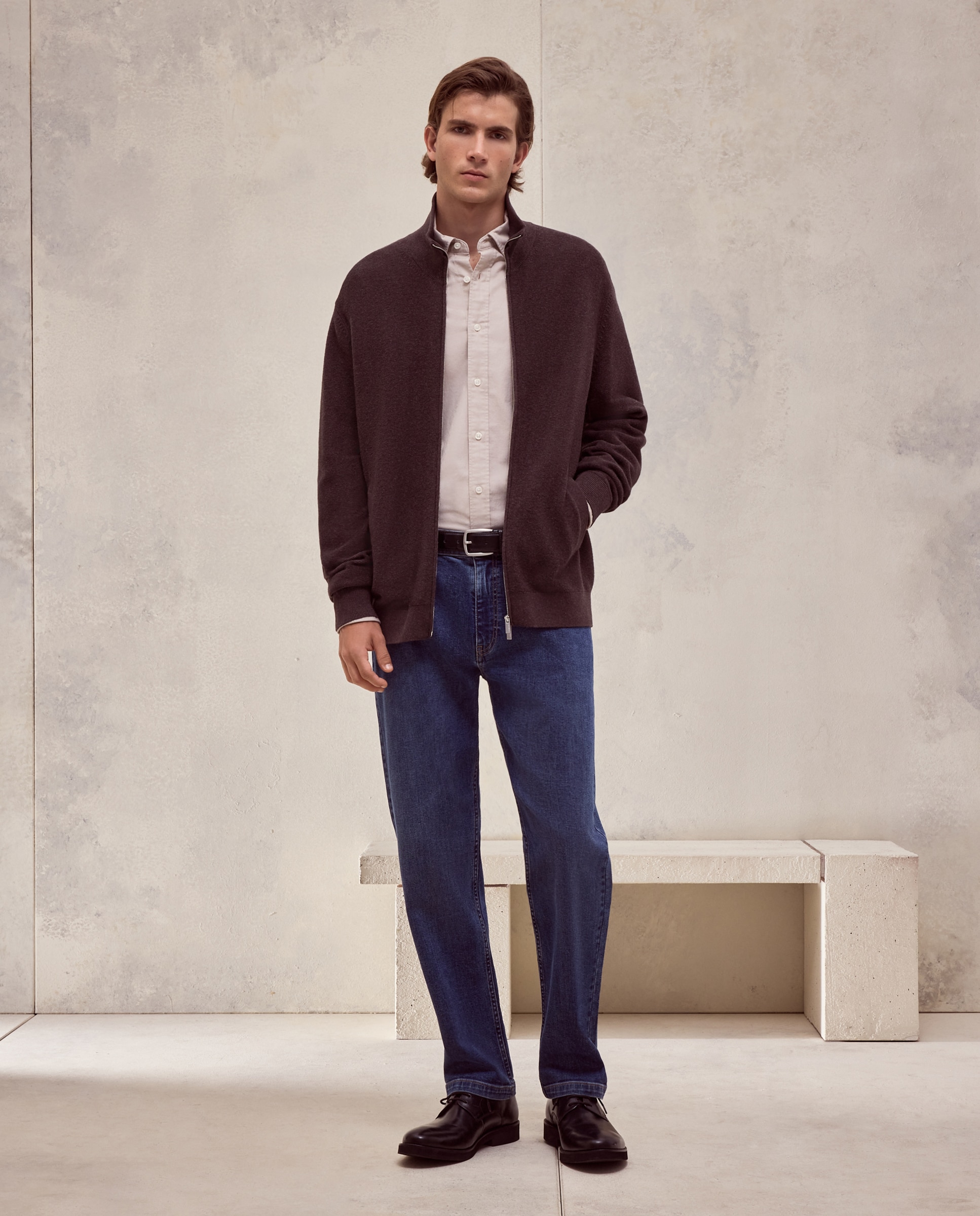 Cardigan cremallera estrucutura algodón - Dustin - cashmere de hombre - Marrón oscuro Marrón oscuro-2